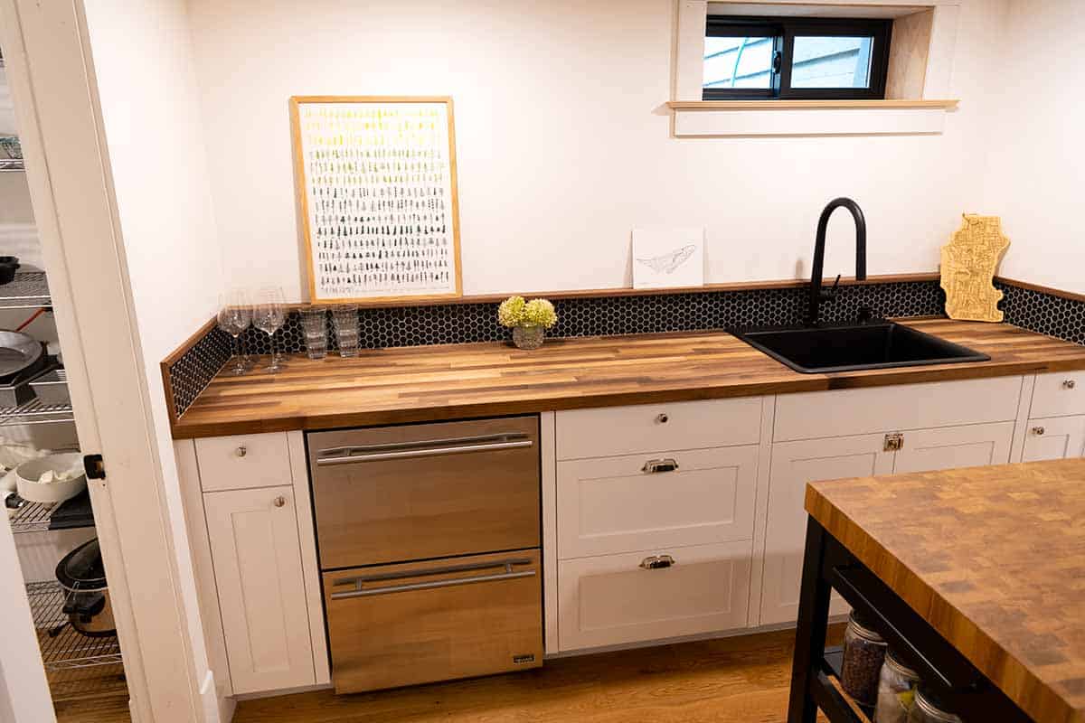 Kitchenette with sink and wine fridge