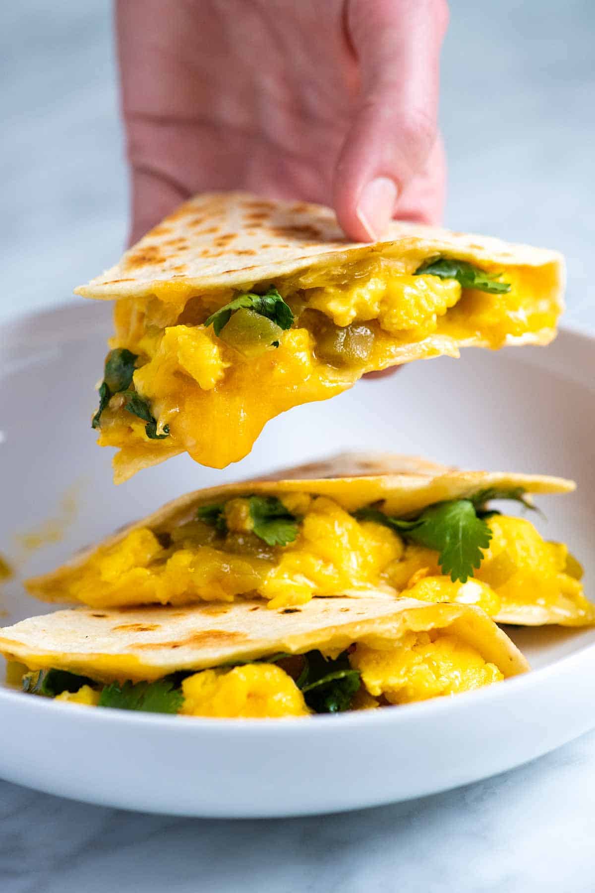 Breakfast Quesadillas with scrambled eggs and cheese.