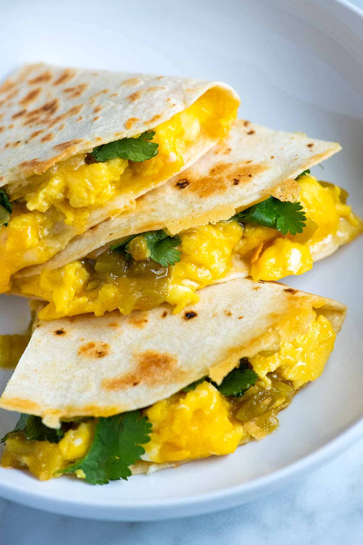 Breakfast Quesadillas with eggs, chilies and cheese