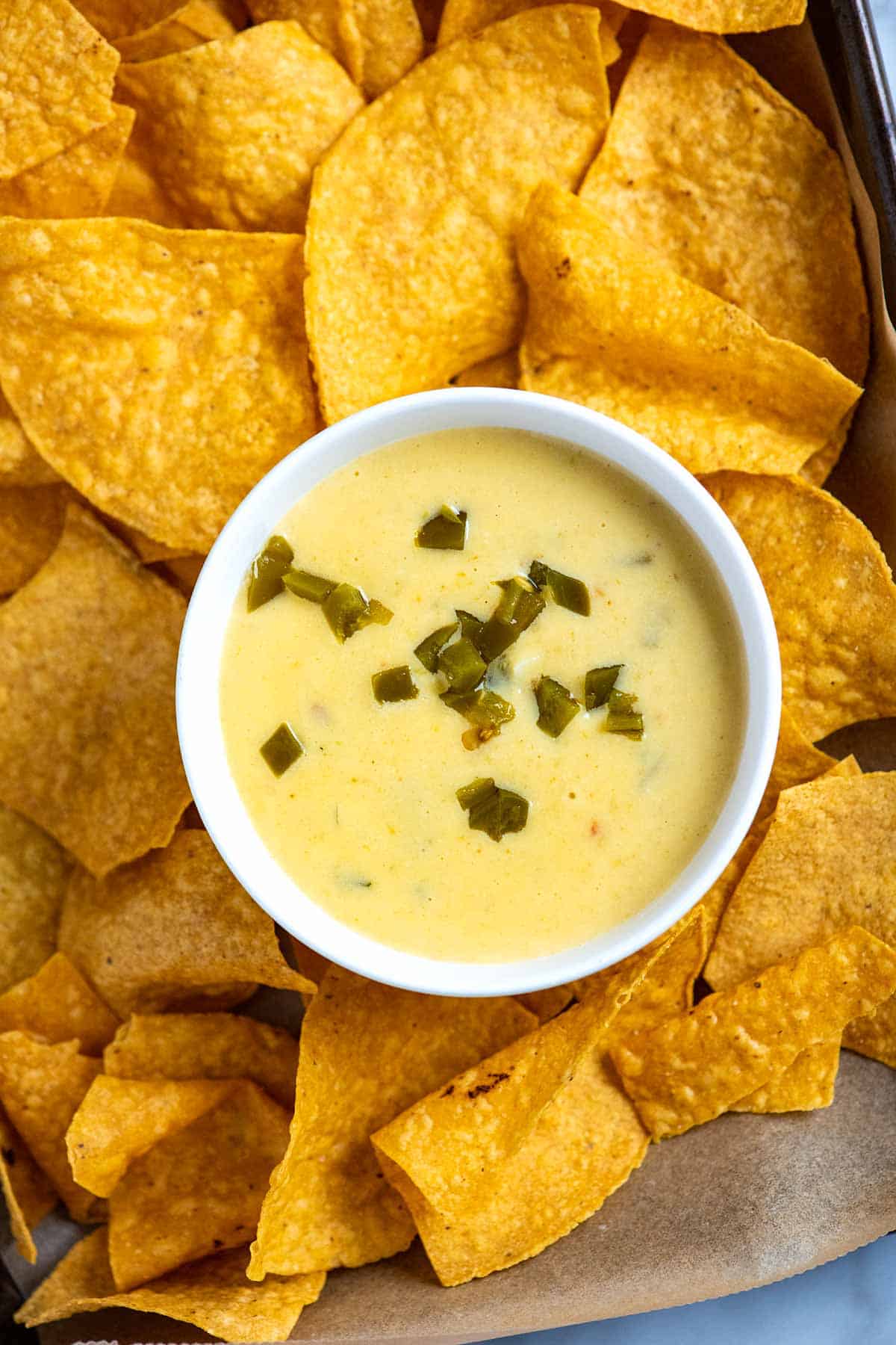 Homemade queso dip with tortilla chips