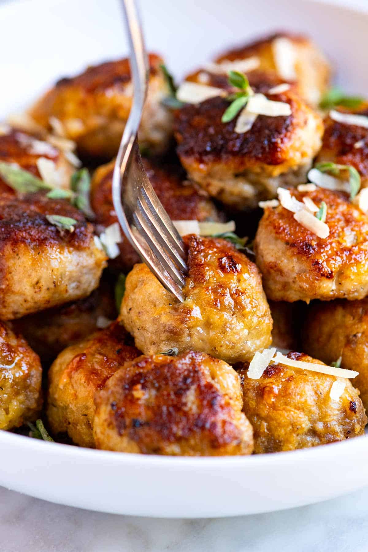 A bowl of the best juicy homemade meatballs!