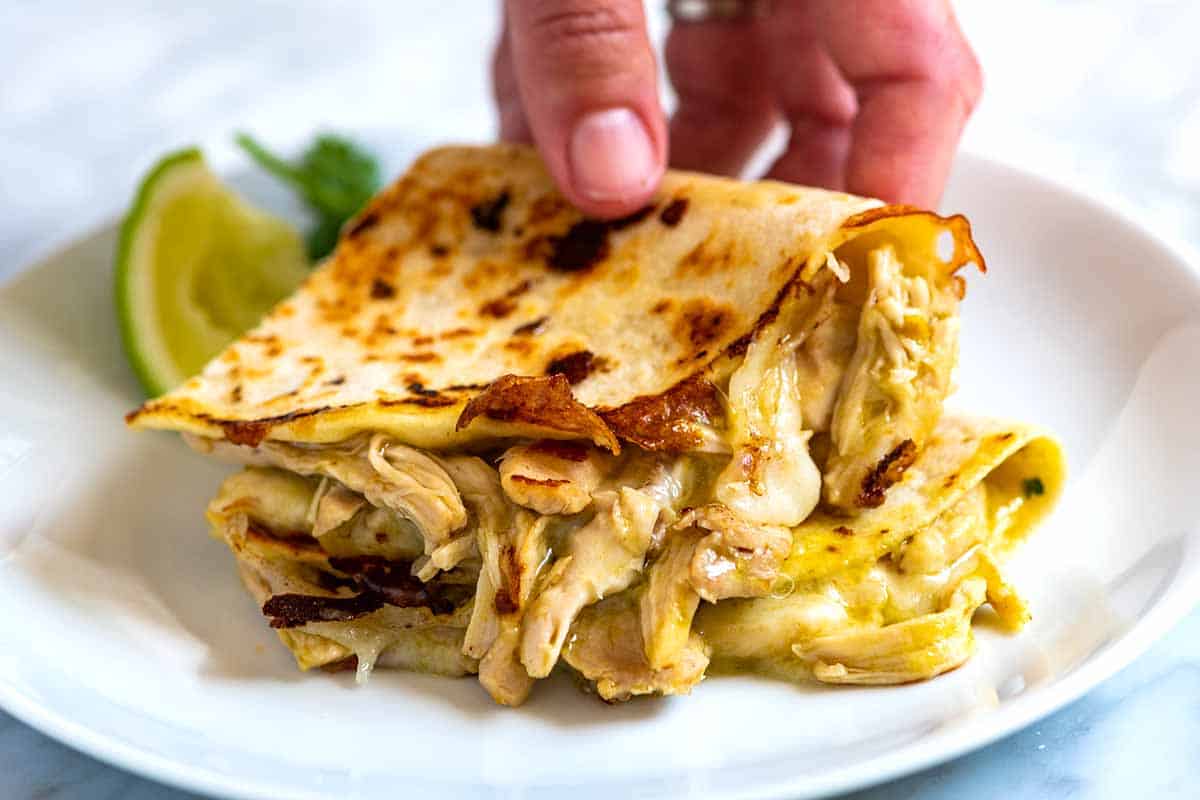 A plate with chicken quesadillas