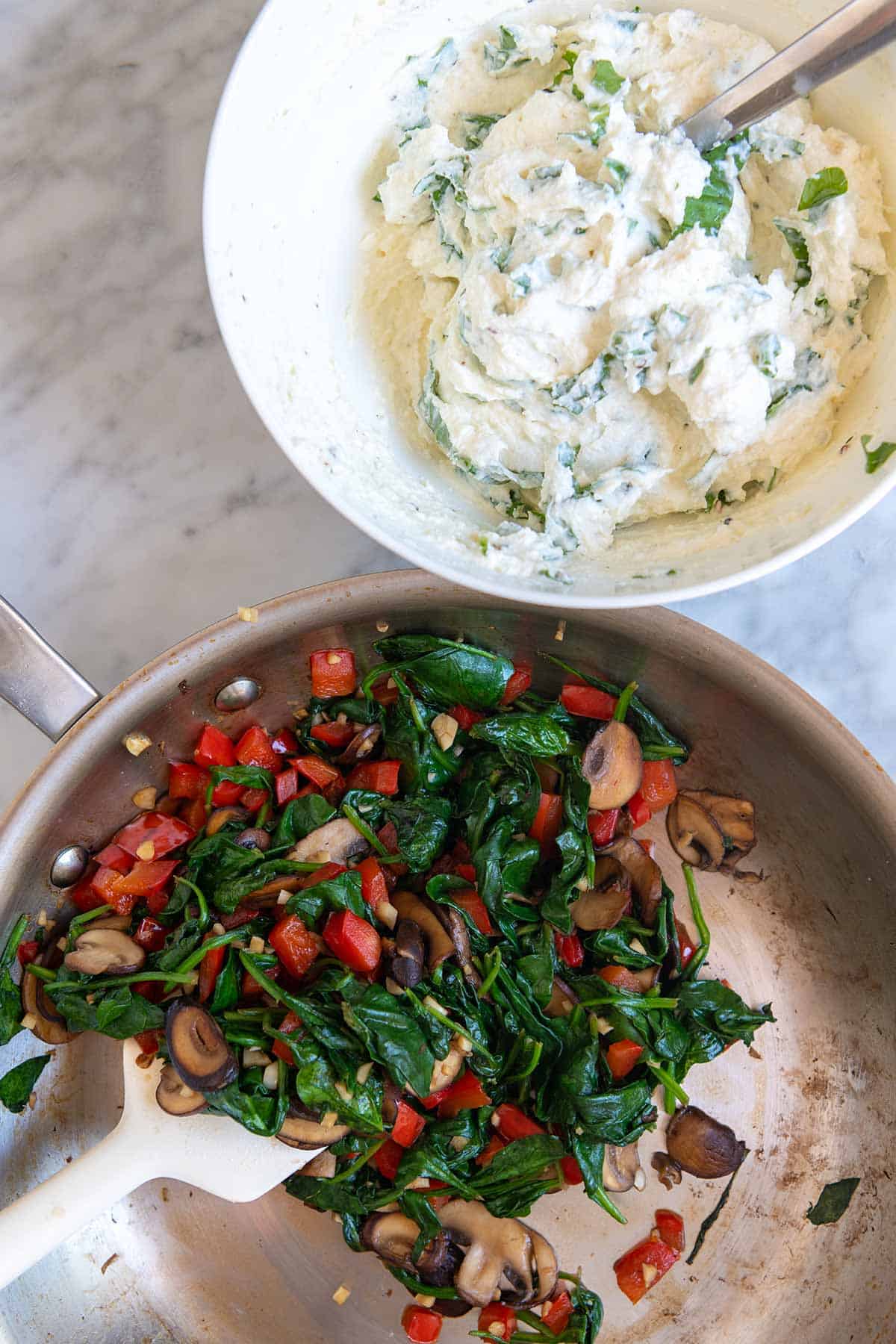 How to Make Veggie Stuffed Shells: stuffed shells filling ingredients.