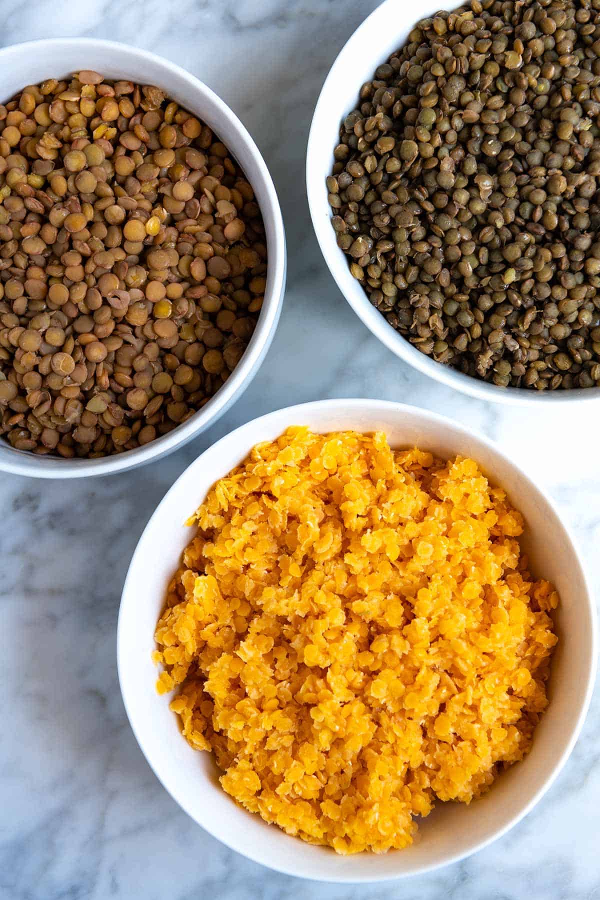 Red Lentils, Brown Lentils and French Lentils