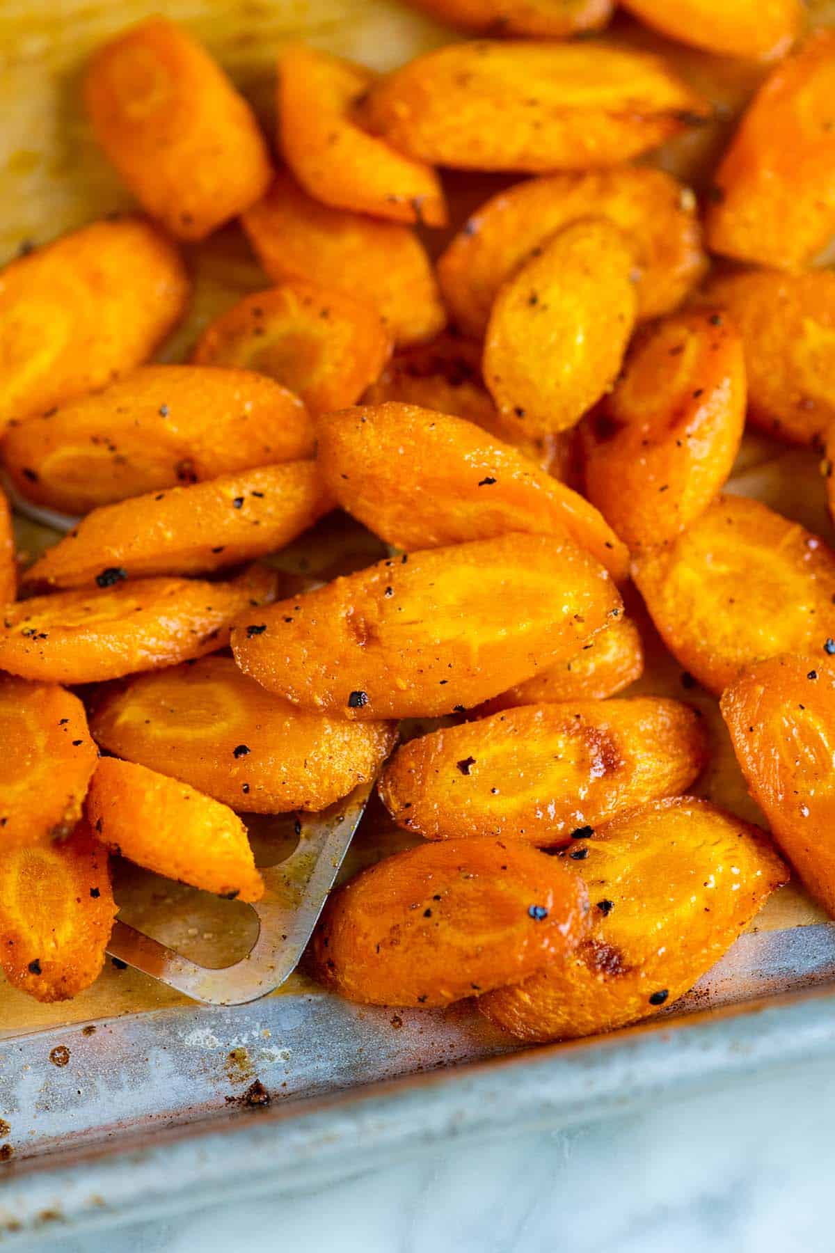 Close up of Oven Roasted Carrots