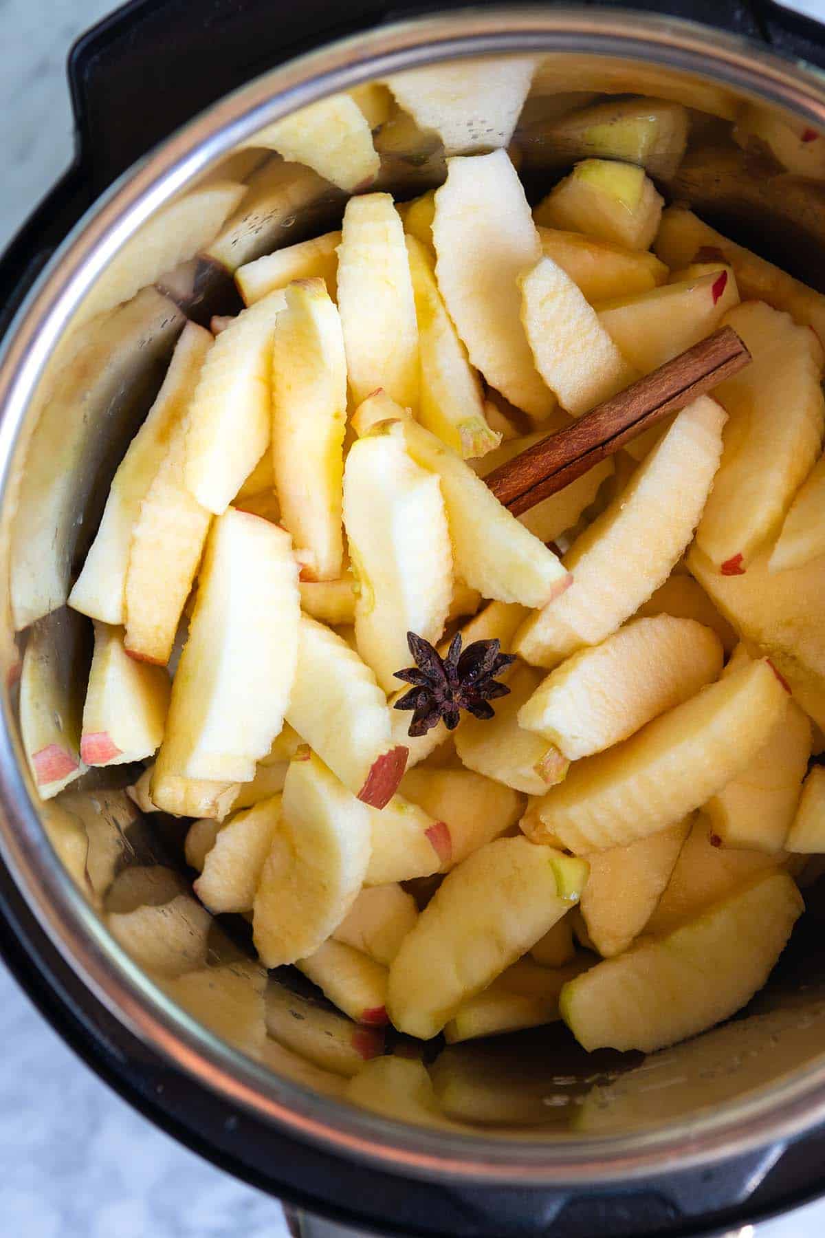 Peeled and chopped apples in an Instant Pot