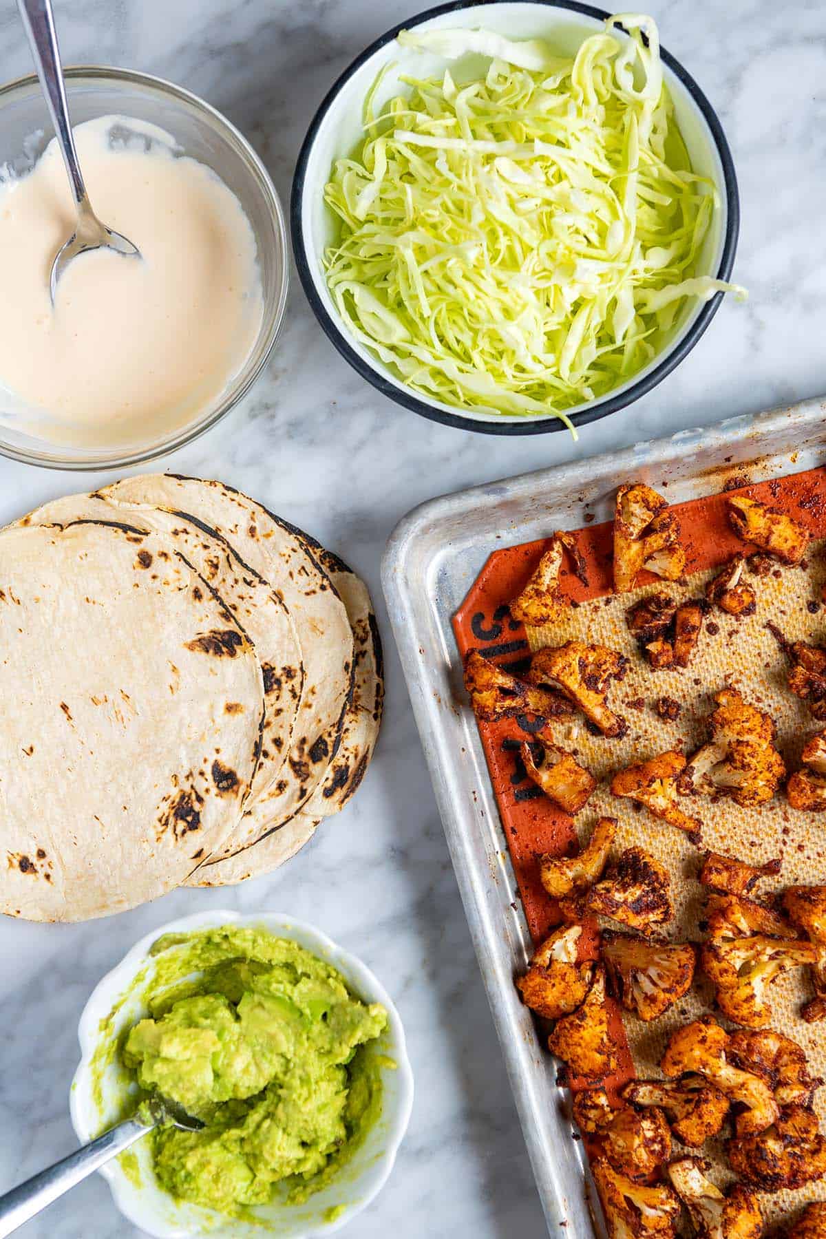 How to Make Cauliflower Tacos: Building the tacos for serving