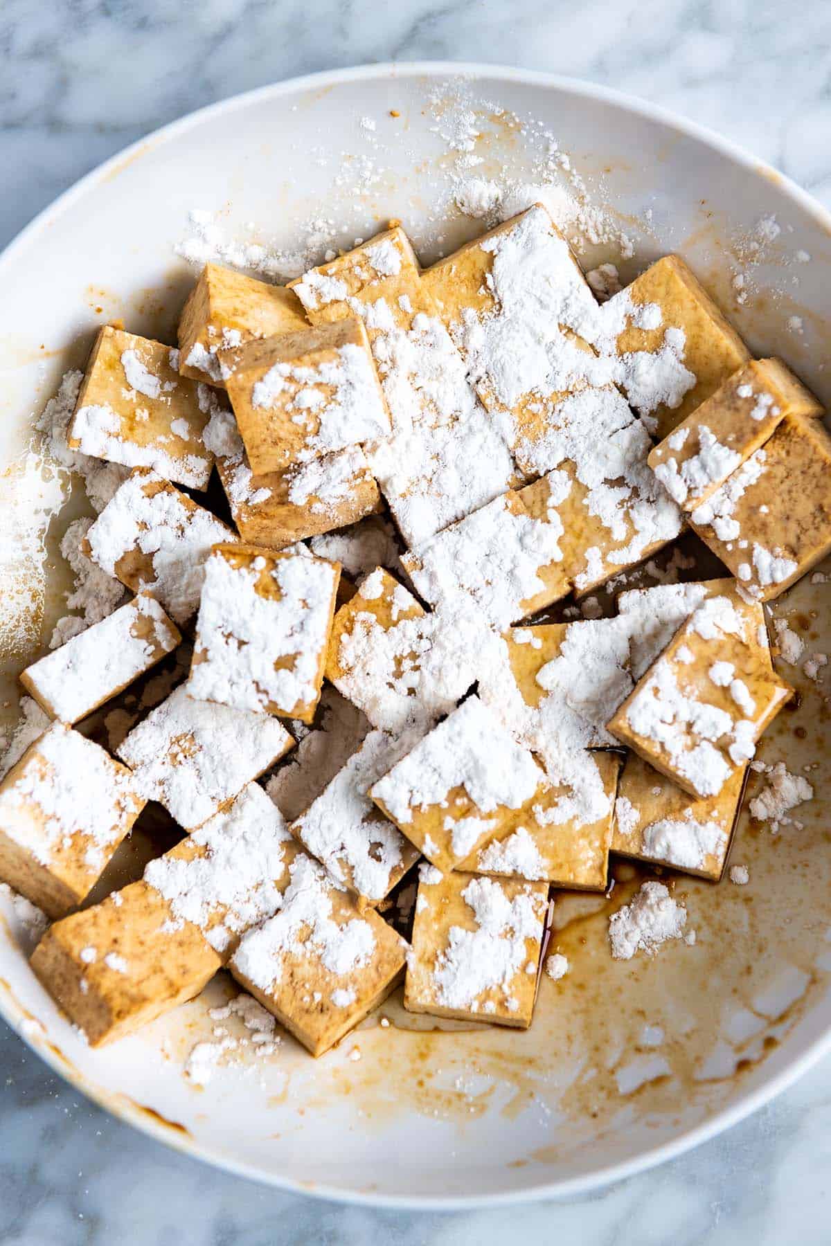 Marinated tofu with cornstarch