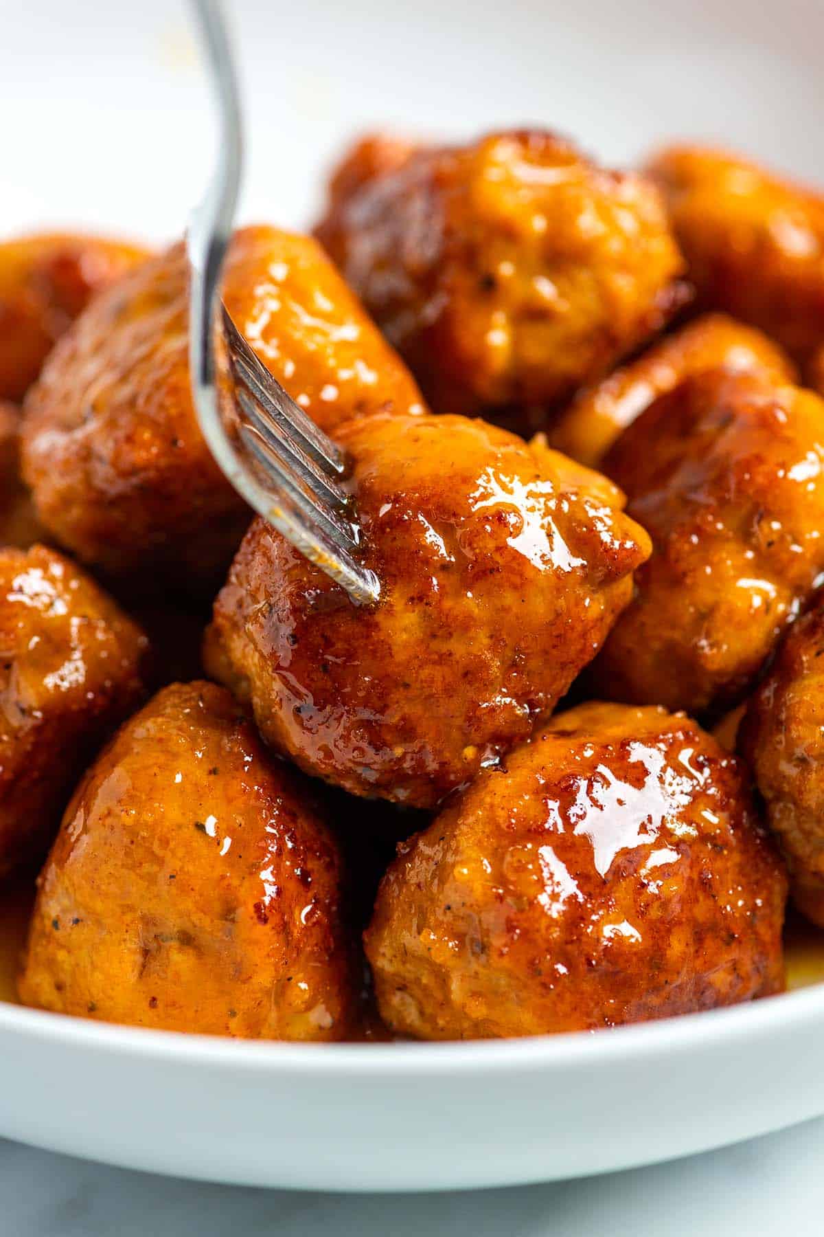 A Bowl of Hot Honey Chicken Meatballs