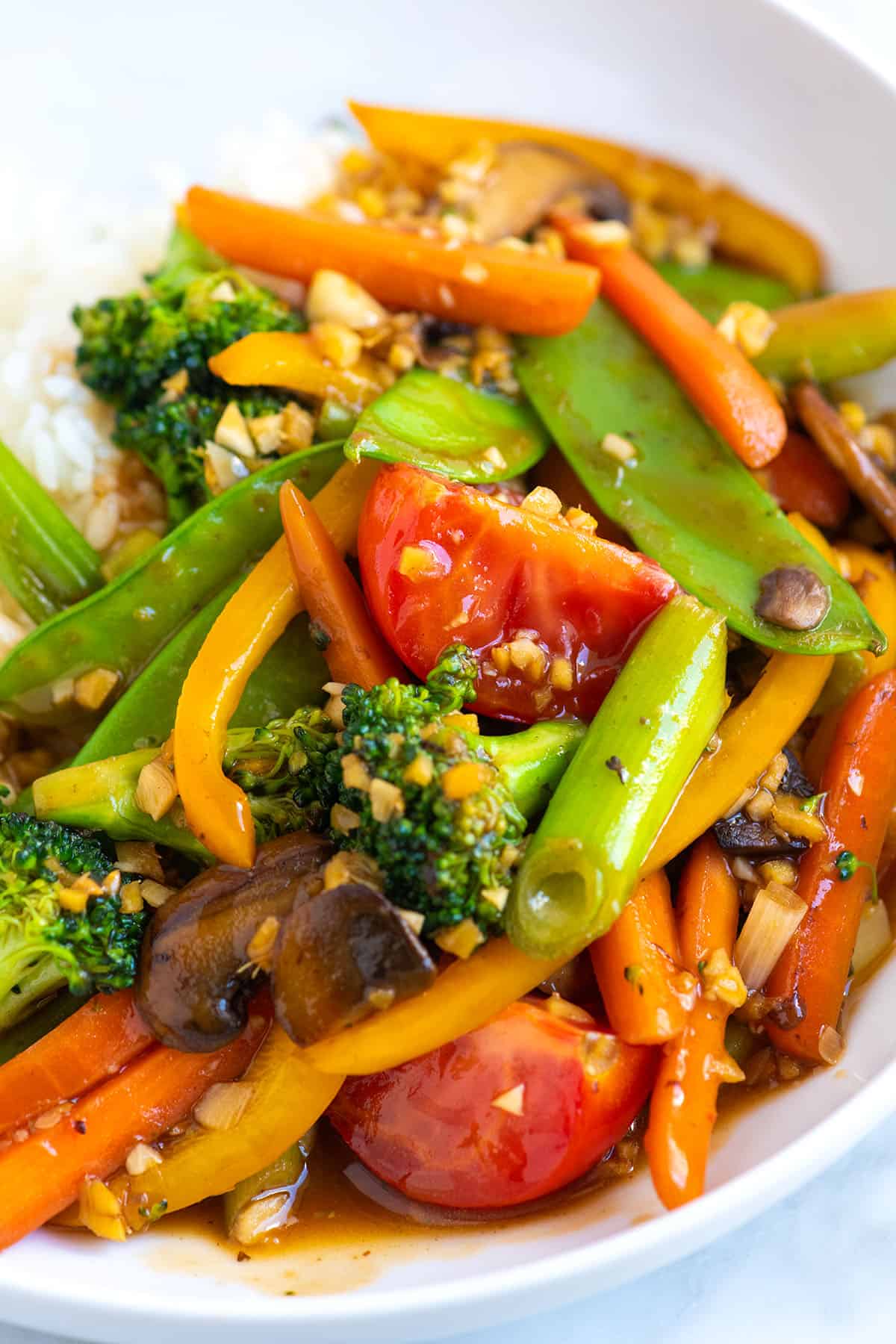 Garlic Ginger Veggie Stir Fry with broccoli and mushrooms