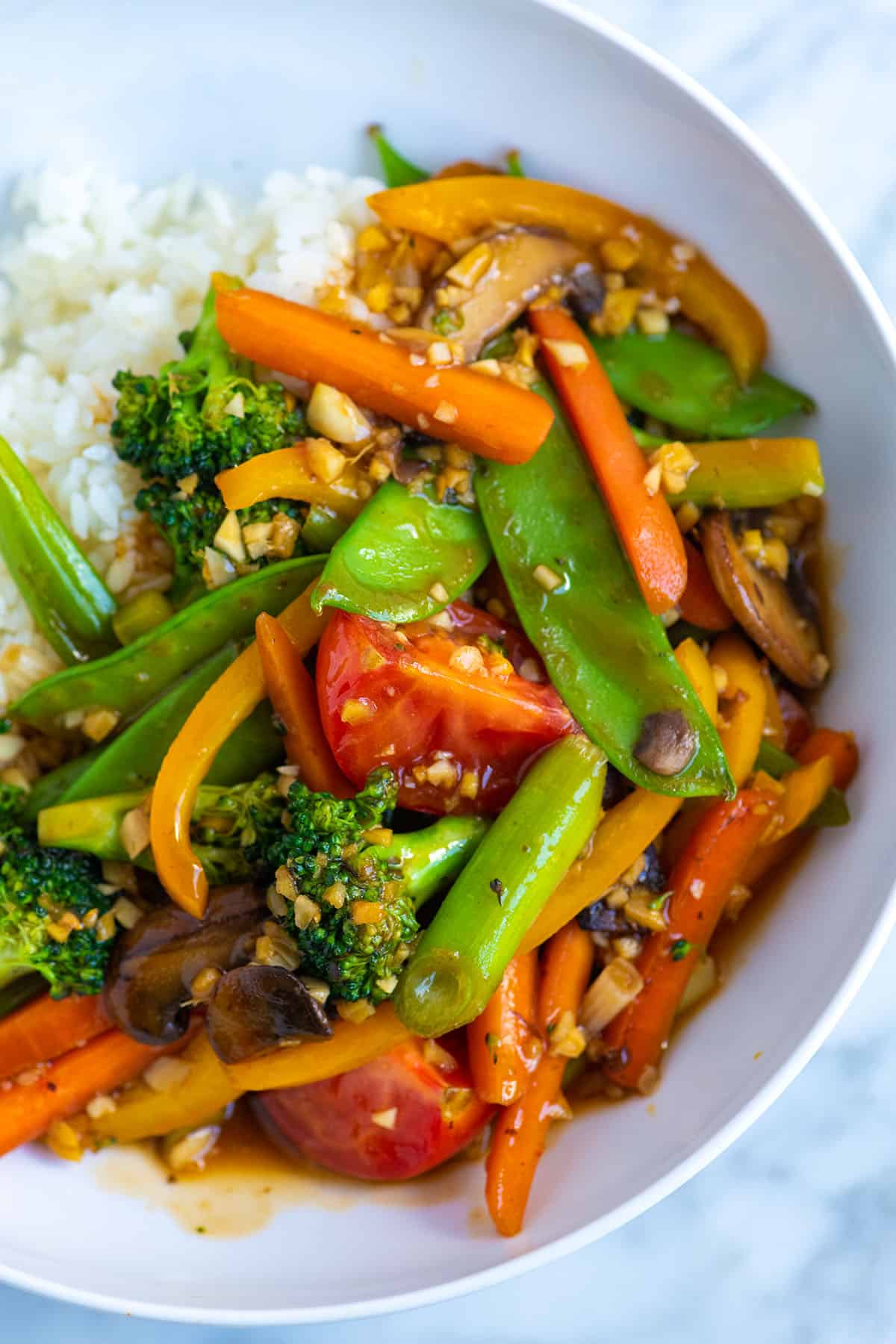 Garlic Ginger Veggie Stir Fry over rice