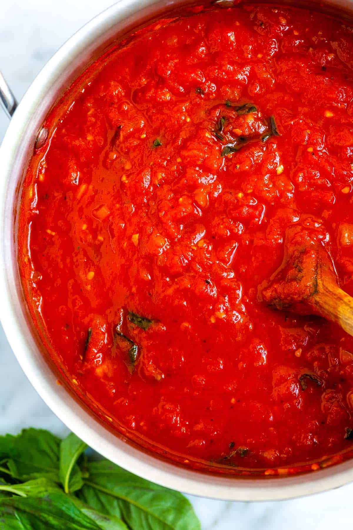 A saucepan of homemade red pasta sauce 