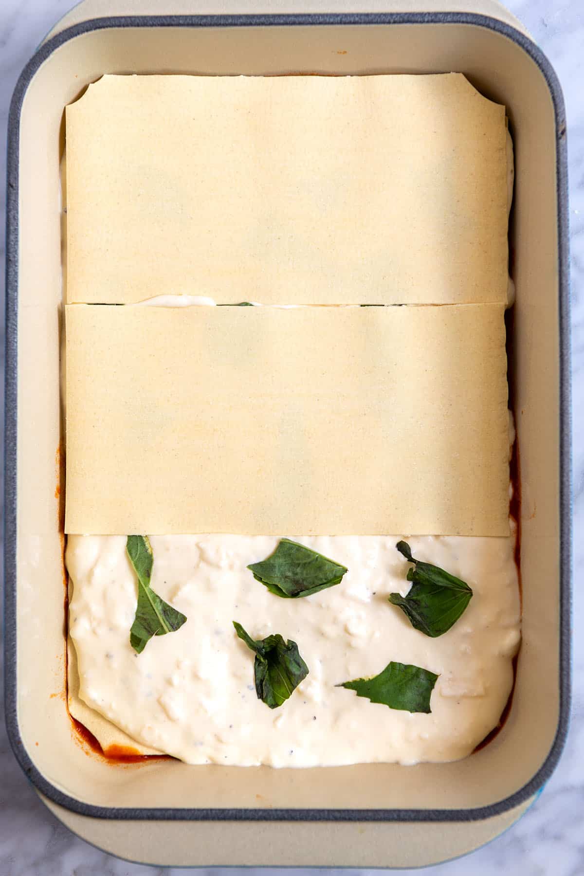 Creamy cheese layer assembly -- cheese lasagna