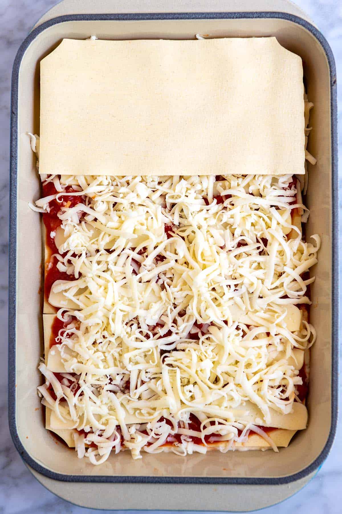 Assembling cheese lasagna