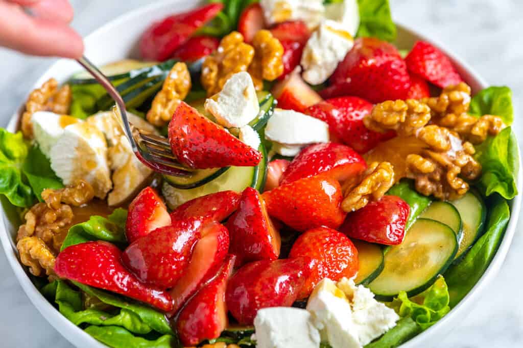 Balsamic Strawberry Salad with Candied Walnuts and Goat Cheese