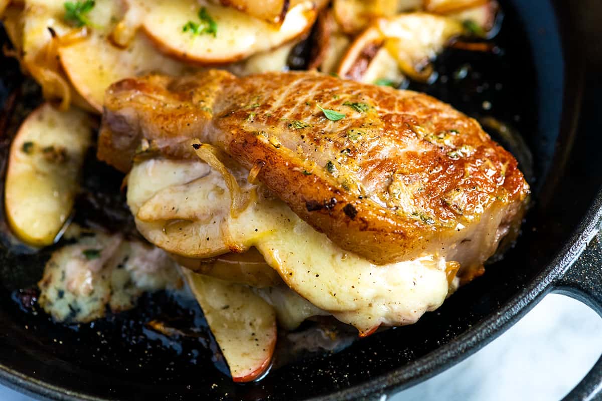 Stuffed Pork Chops with Apples, Onions and Cheese