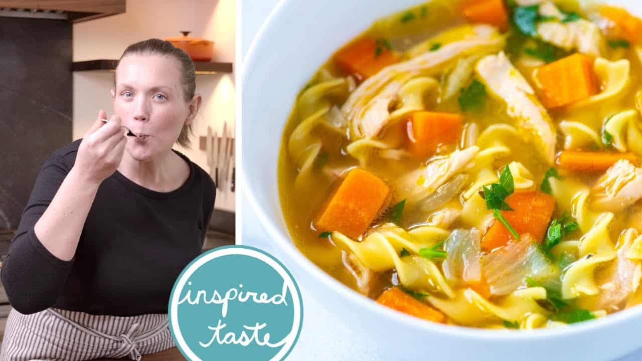 Vídeo de receita de sopa de macarrão de galinha