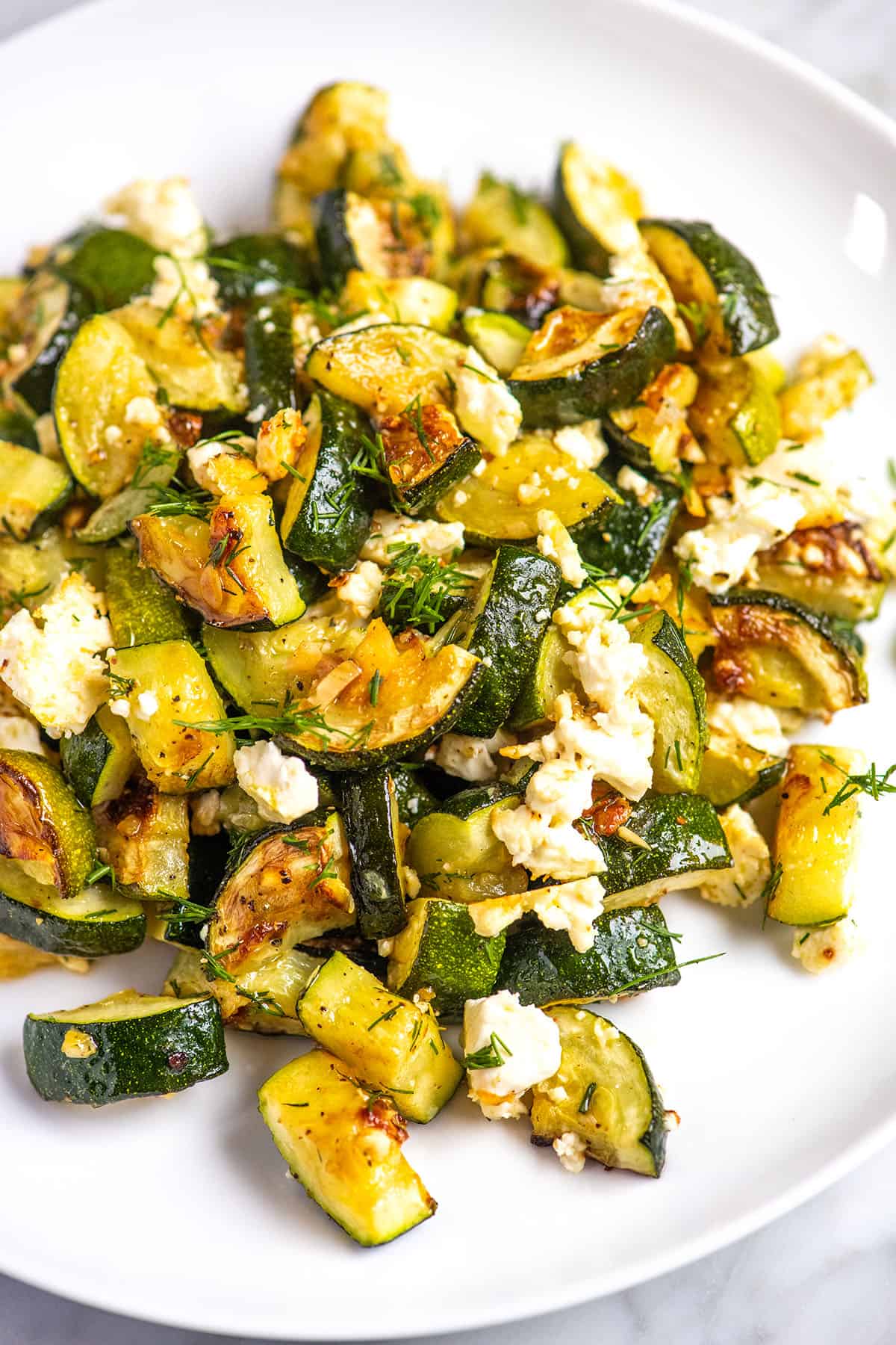 Garlic Roasted Zucchini with feta and dill