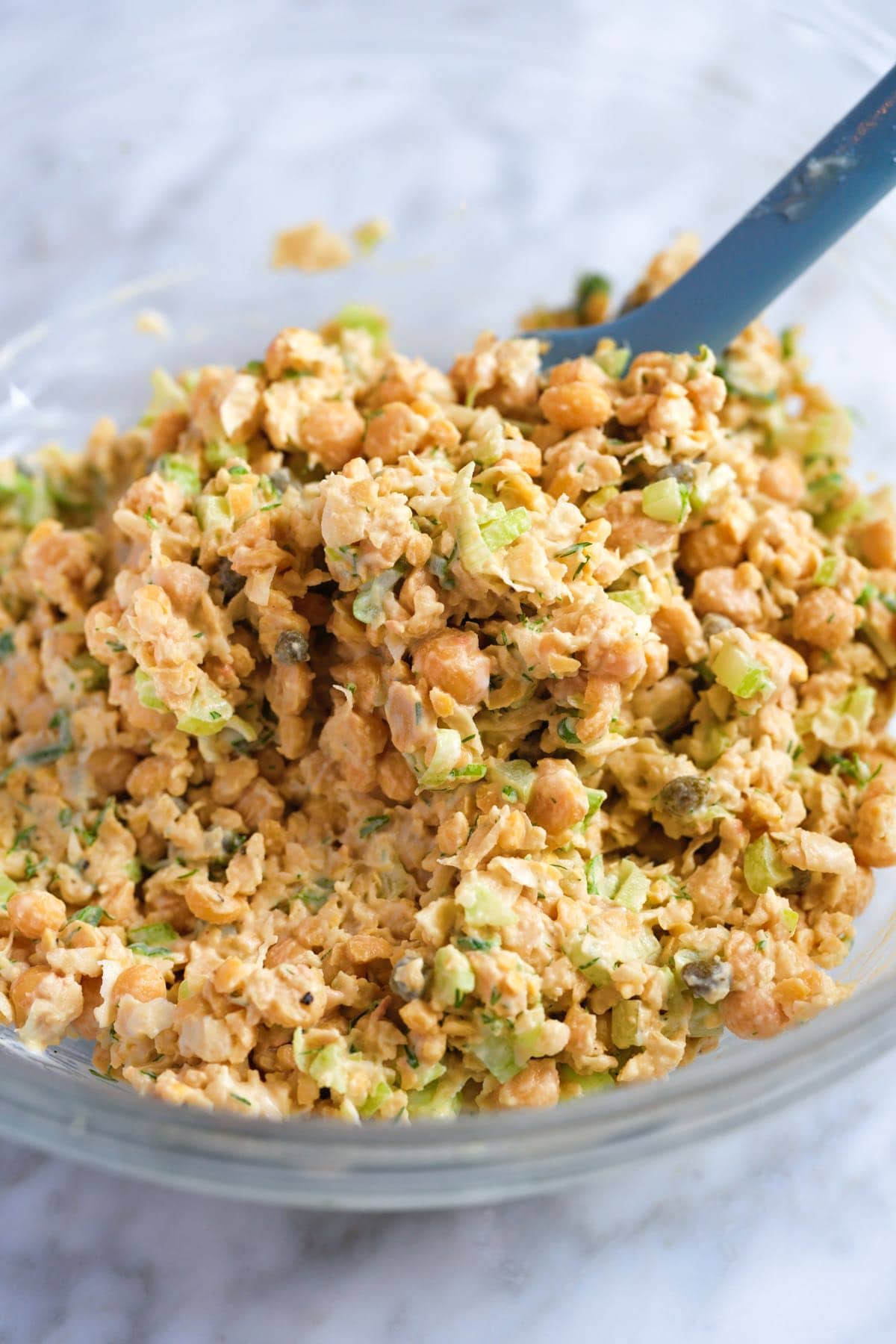 Smashed Chickpea Salad in a bowl