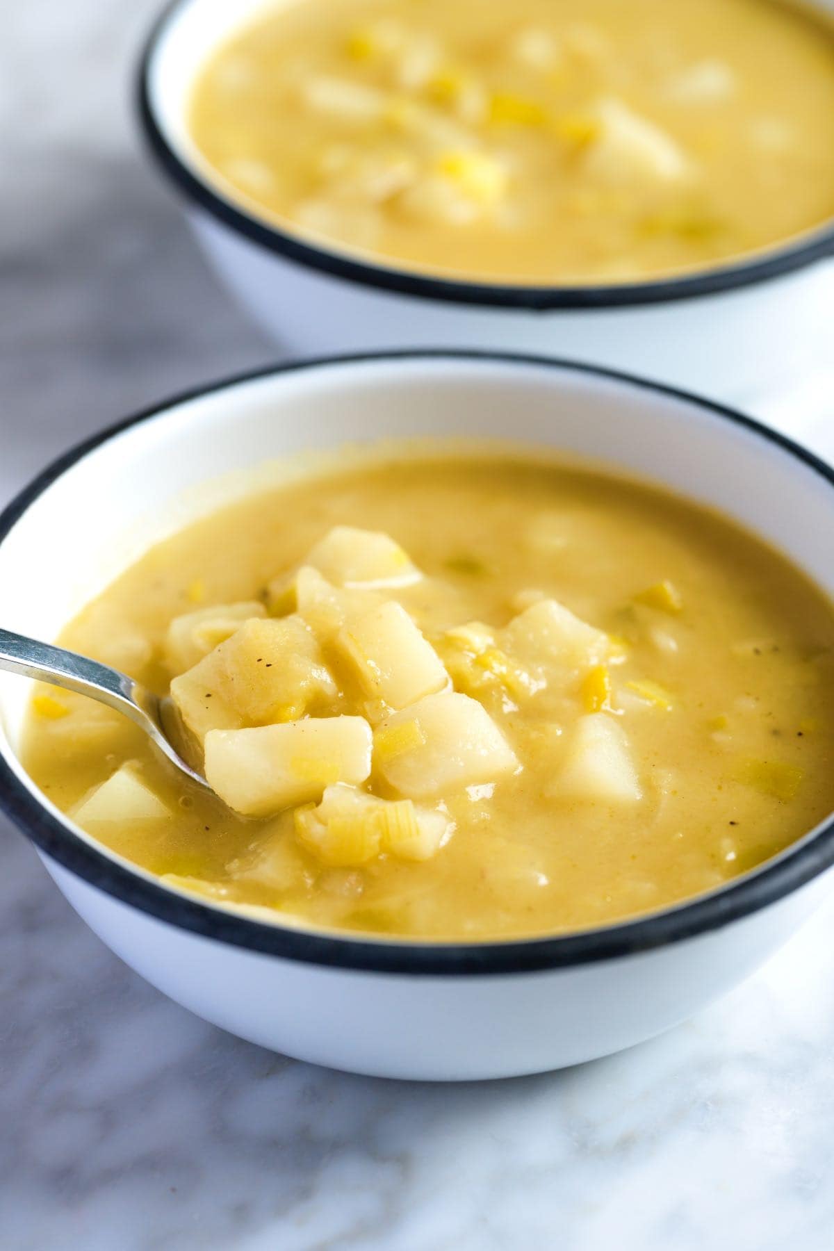 Two Bowls of Leek and Potato Soup