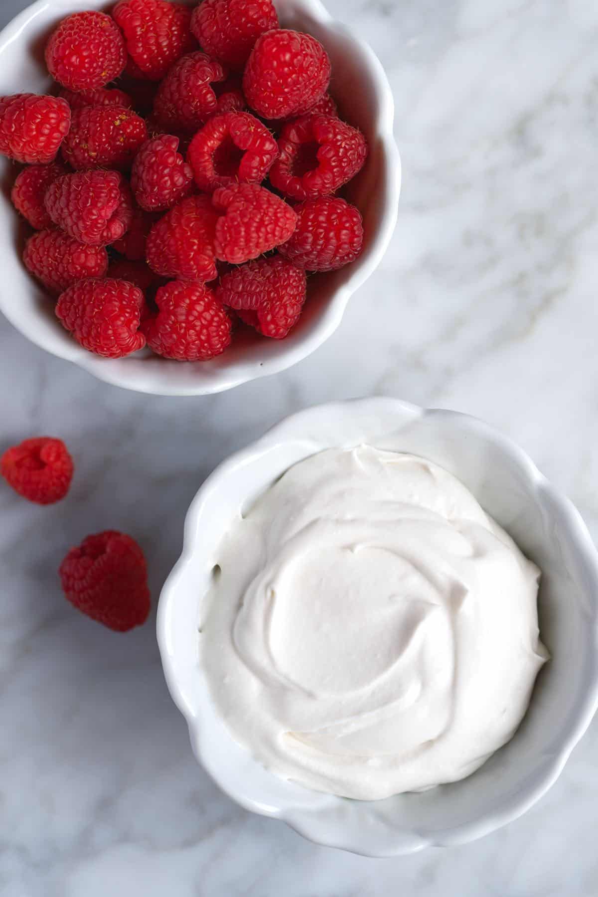 Coconut Whipped Cream with Raspberries