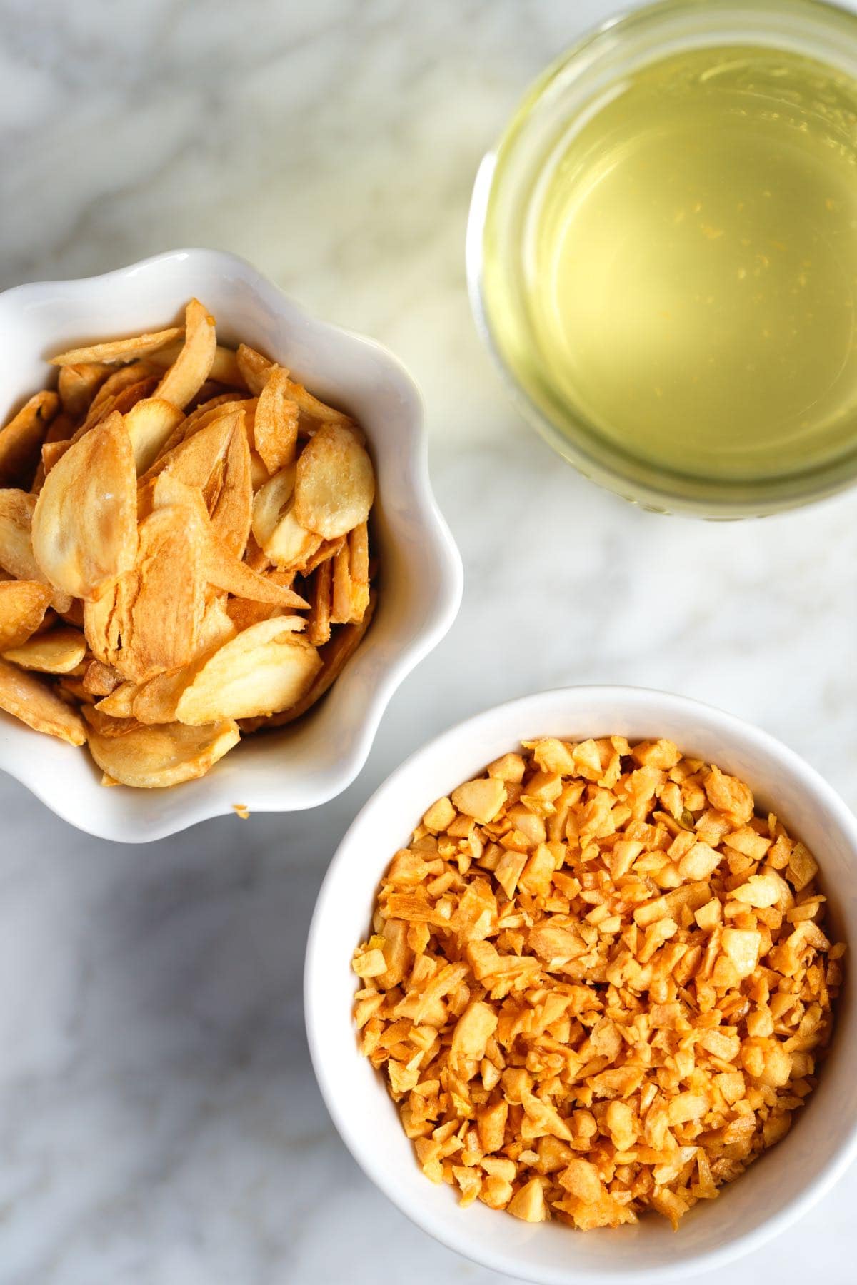 Fried garlic, garlic chips, and garlic oil