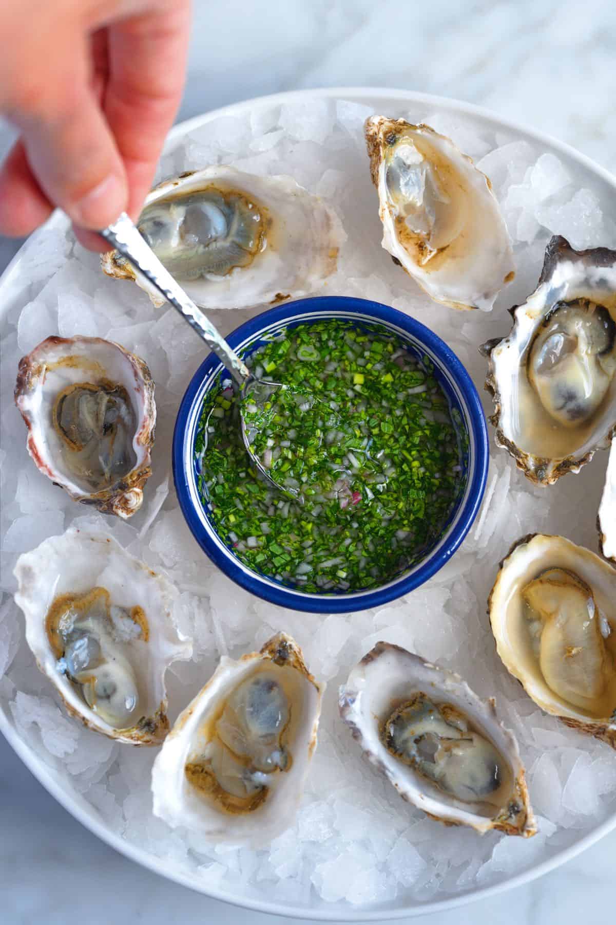 Raw Oysters with Herb Mignonette