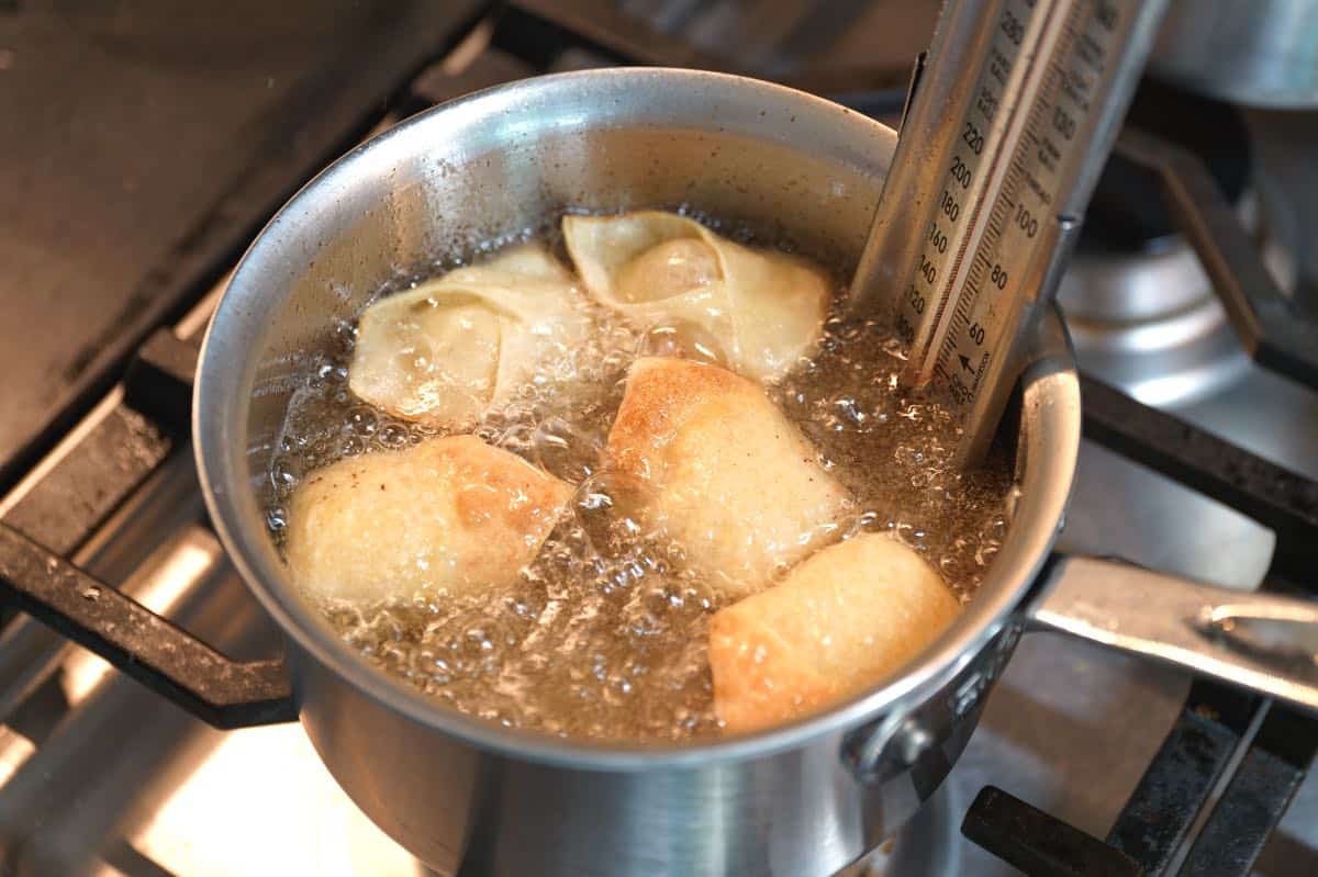 Frying crab rangoon