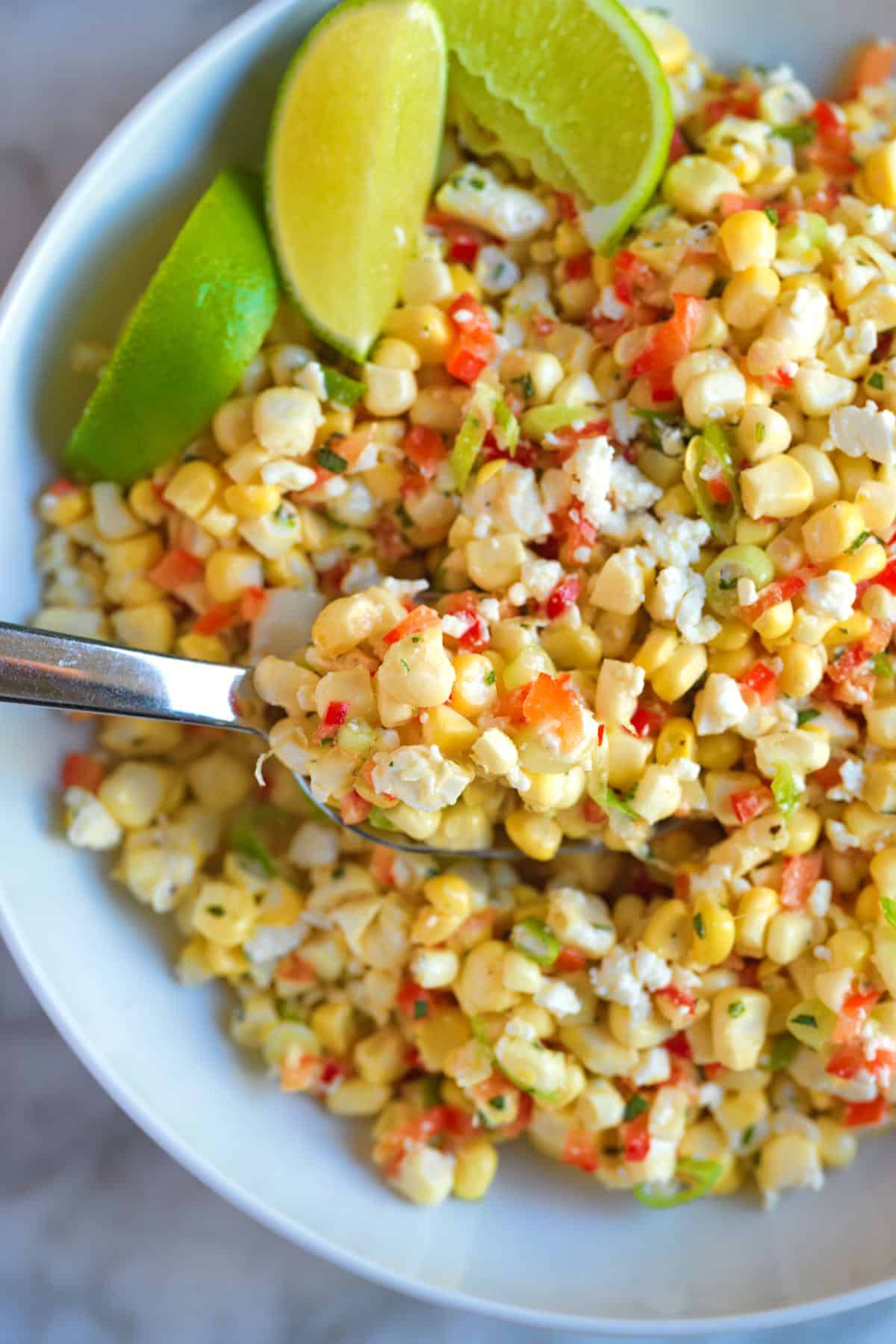 A bowl of fresh corn salad