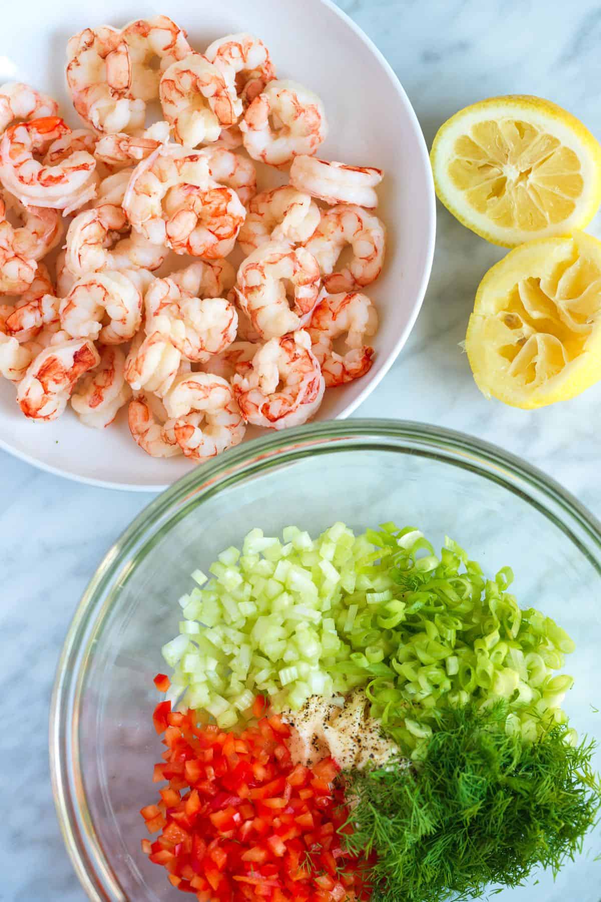 Ingrédients de la salade de crevettes