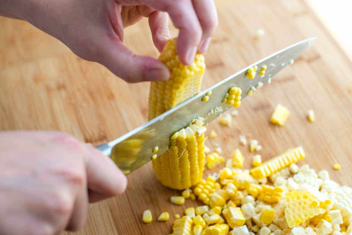Remove the corn kernels from the cob