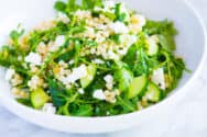 Lemon Arugula Salad with Couscous, Cucumbers and Feta