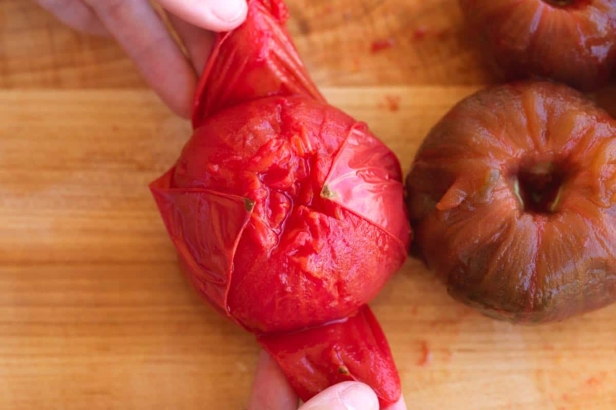 Peeling tomatos for gazpacho