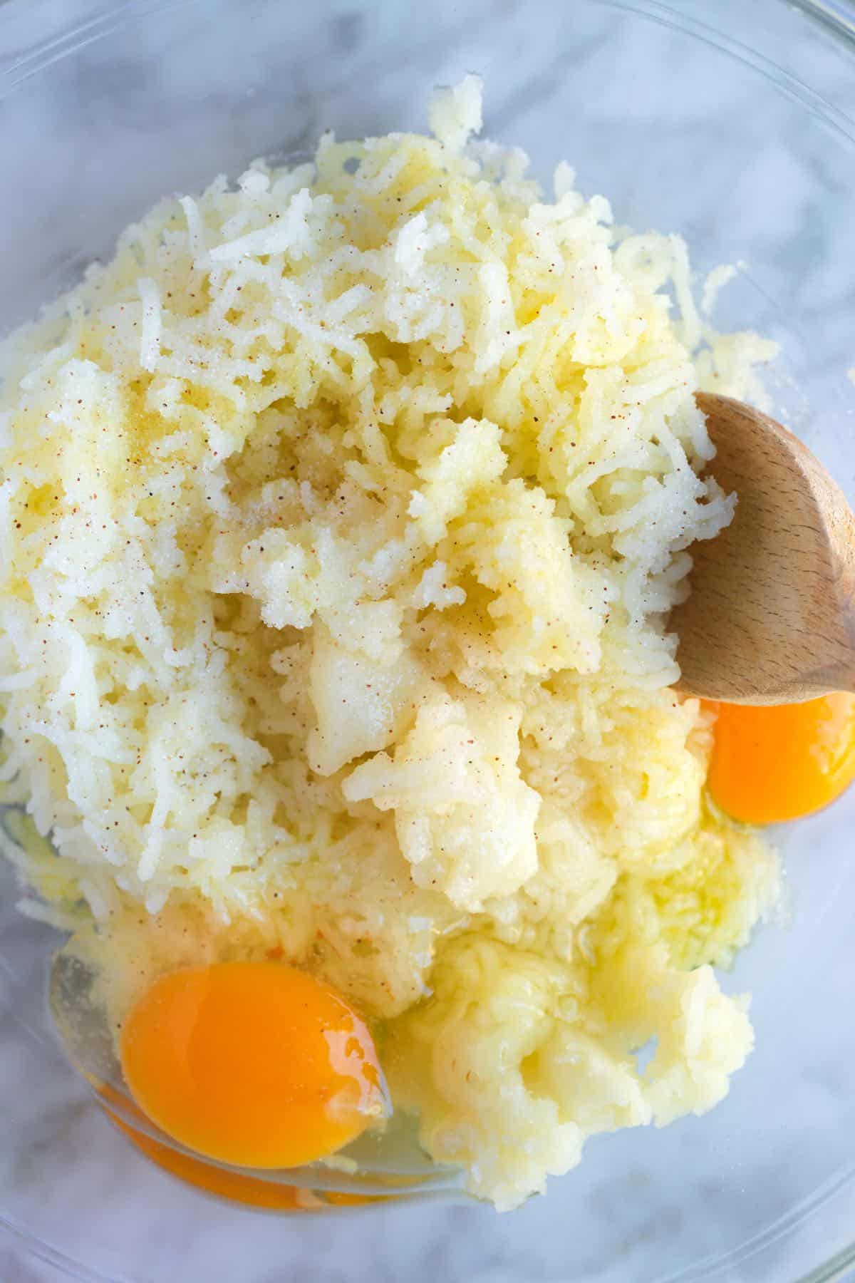 The beginning stage of potato gnocchi dough