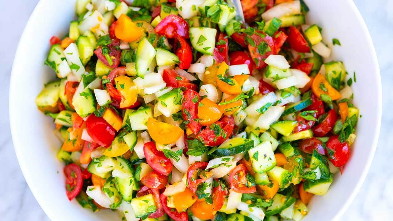 Chopped Tomato Cucumber and Onion Salad Recipe Video