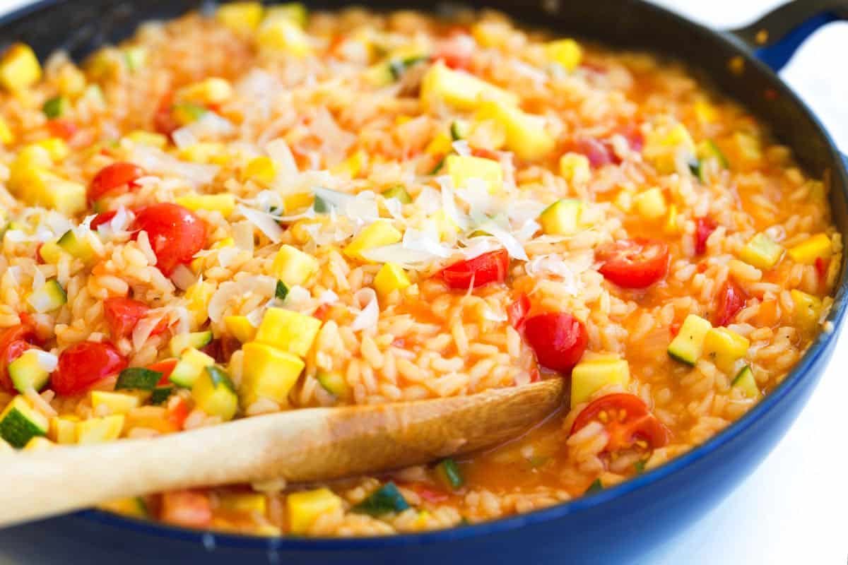 A pan of vegetable risotto