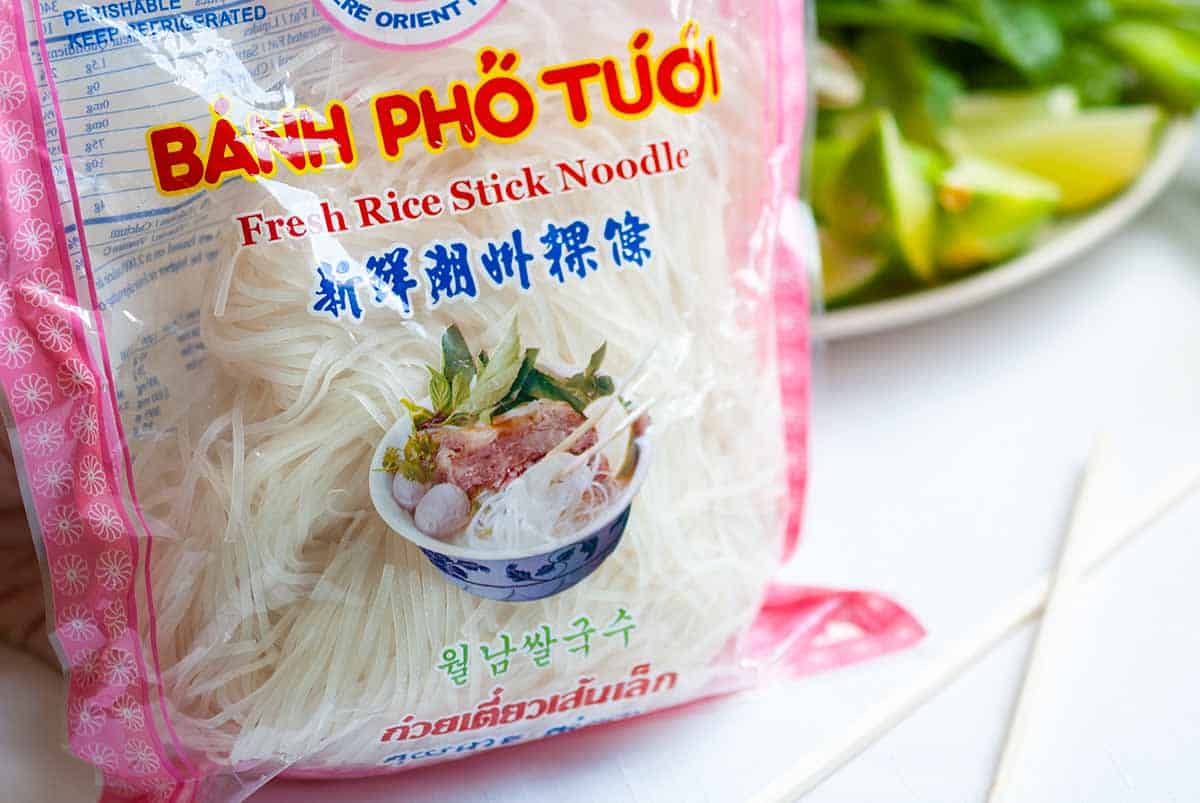 a bag of fresh Vietnamese rice noodles for pho