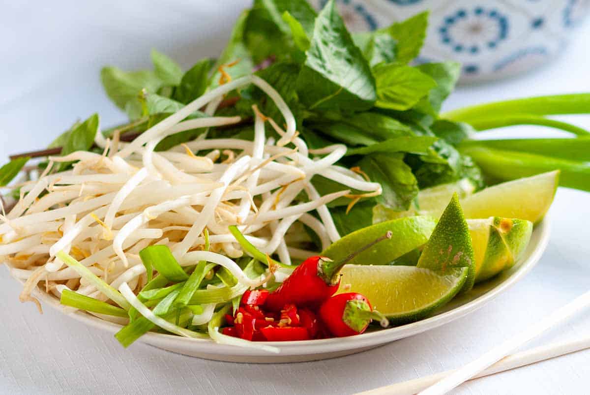 fresh condiments for serving pho