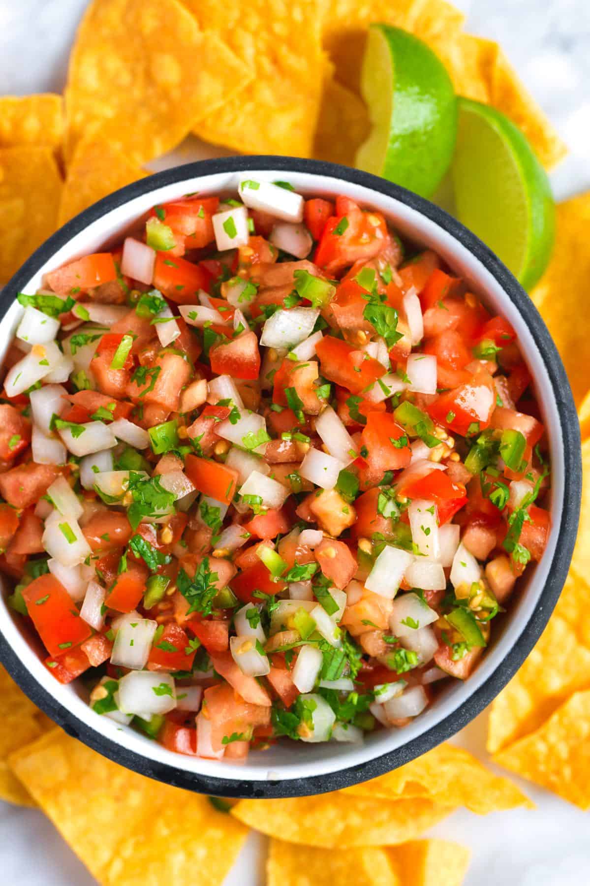 Fresh Pico de Gallo with tomatoes, onions, jalapeno, cilantro and lime.