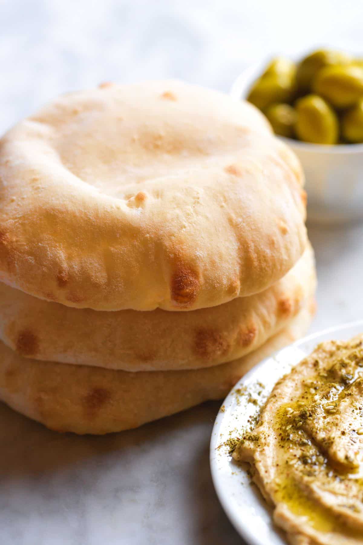 Stack of warm homemade pita bread