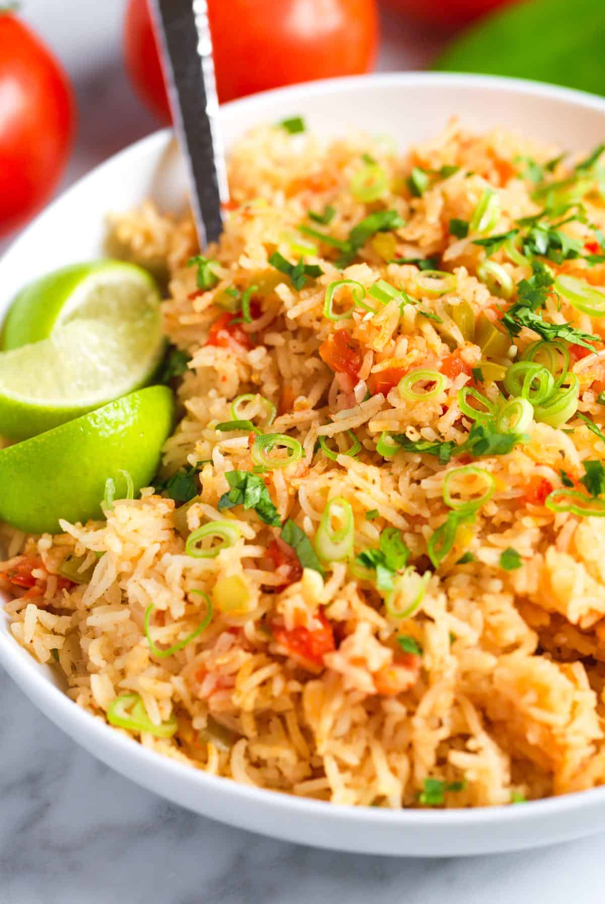 A bowl of homemade Mexican rice (Spanish Rice)