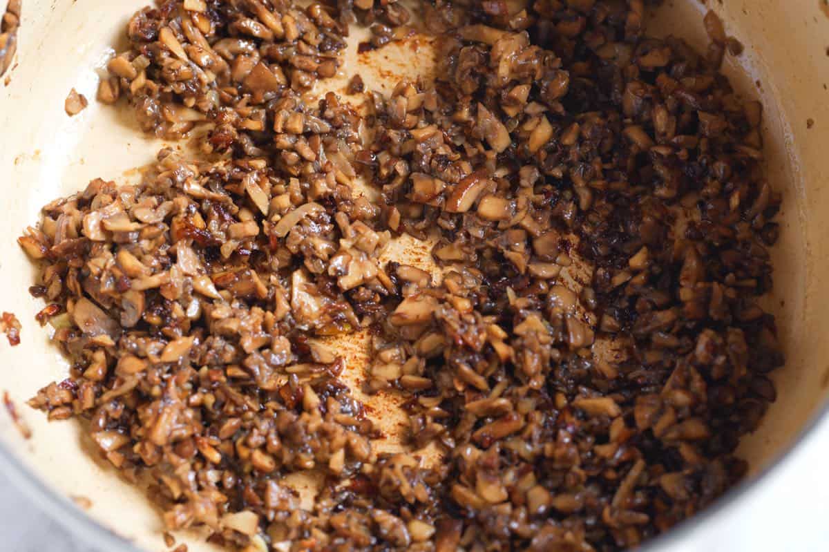 Cooking mushrooms with shallots for green bean casserole sauce