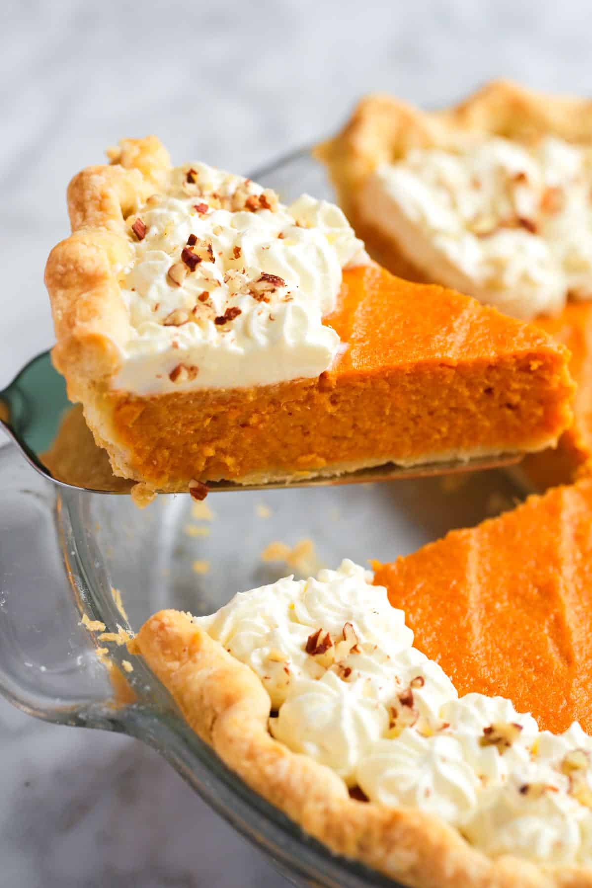 Sweet potato pie with whipped cream on top