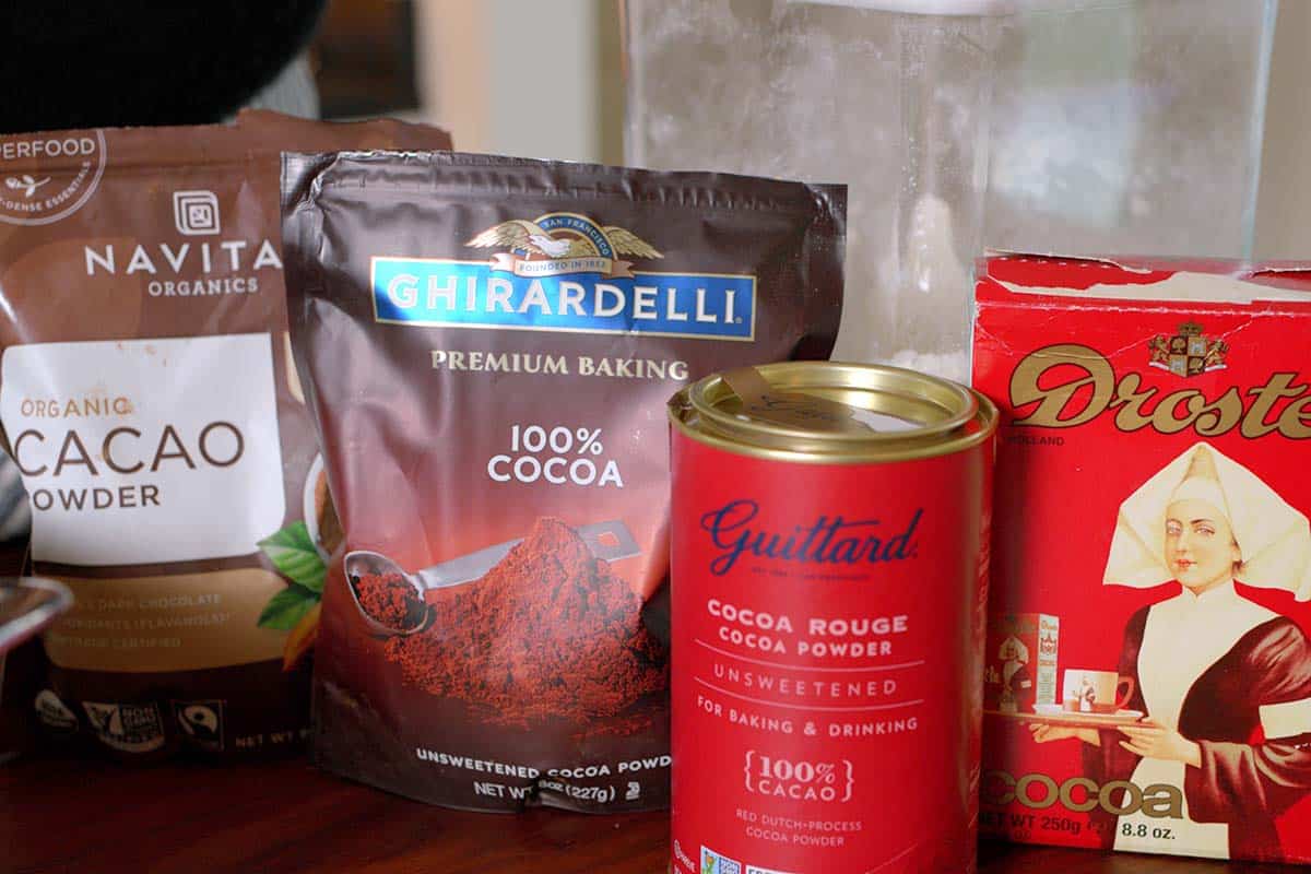 A variety of cocoa powders for brownies