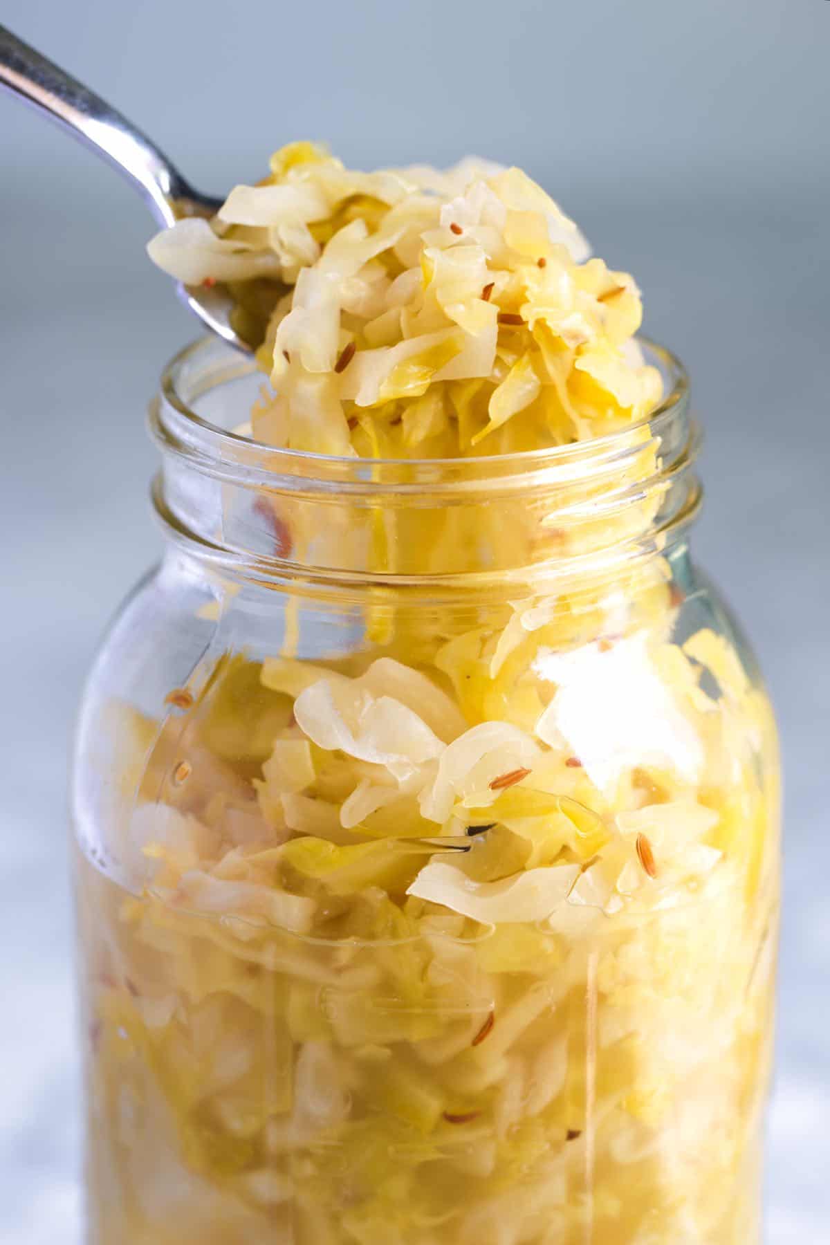 A jar of homemade sauerkraut