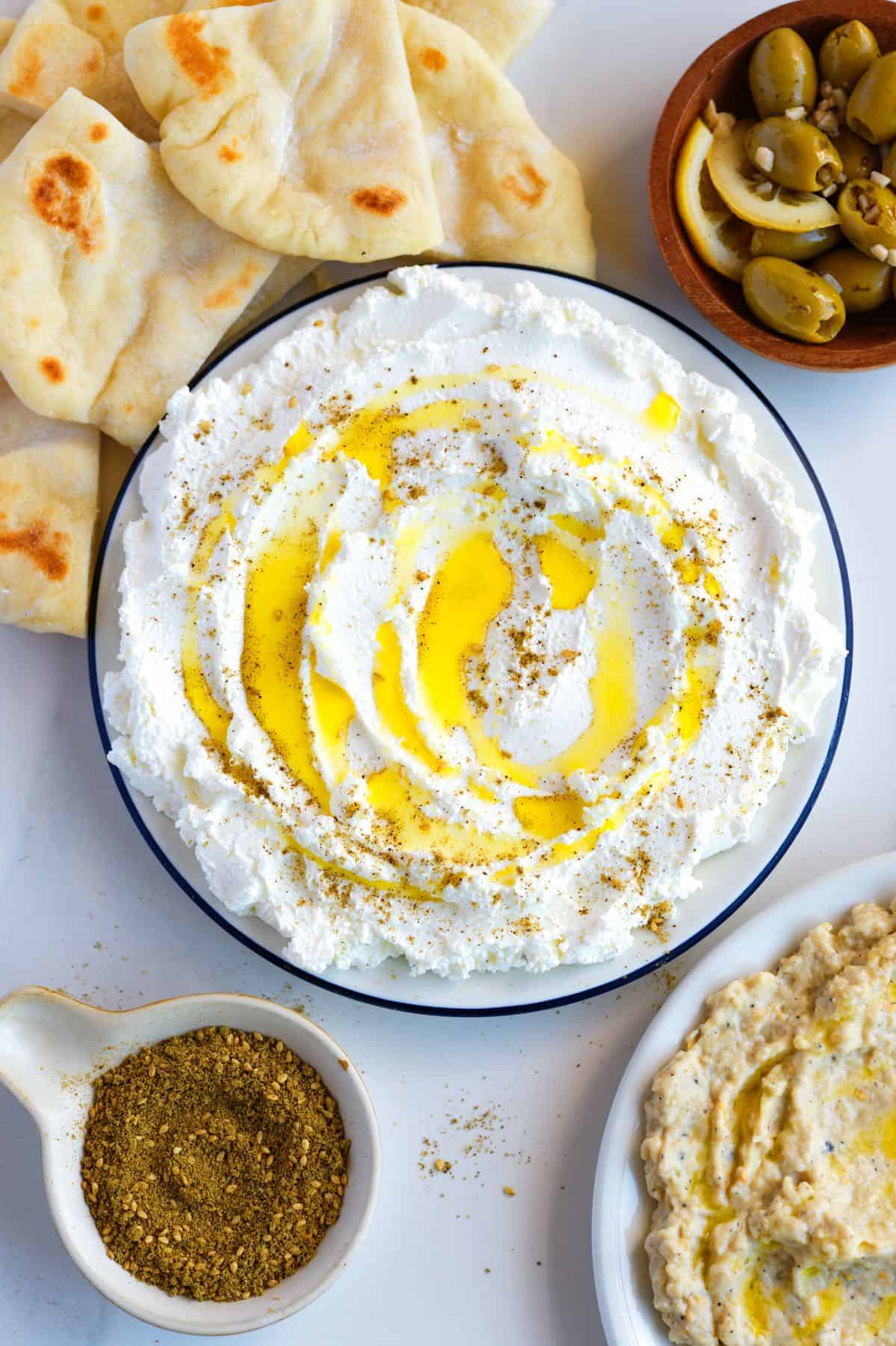 Homemade Labneh with za'atar and olive oil