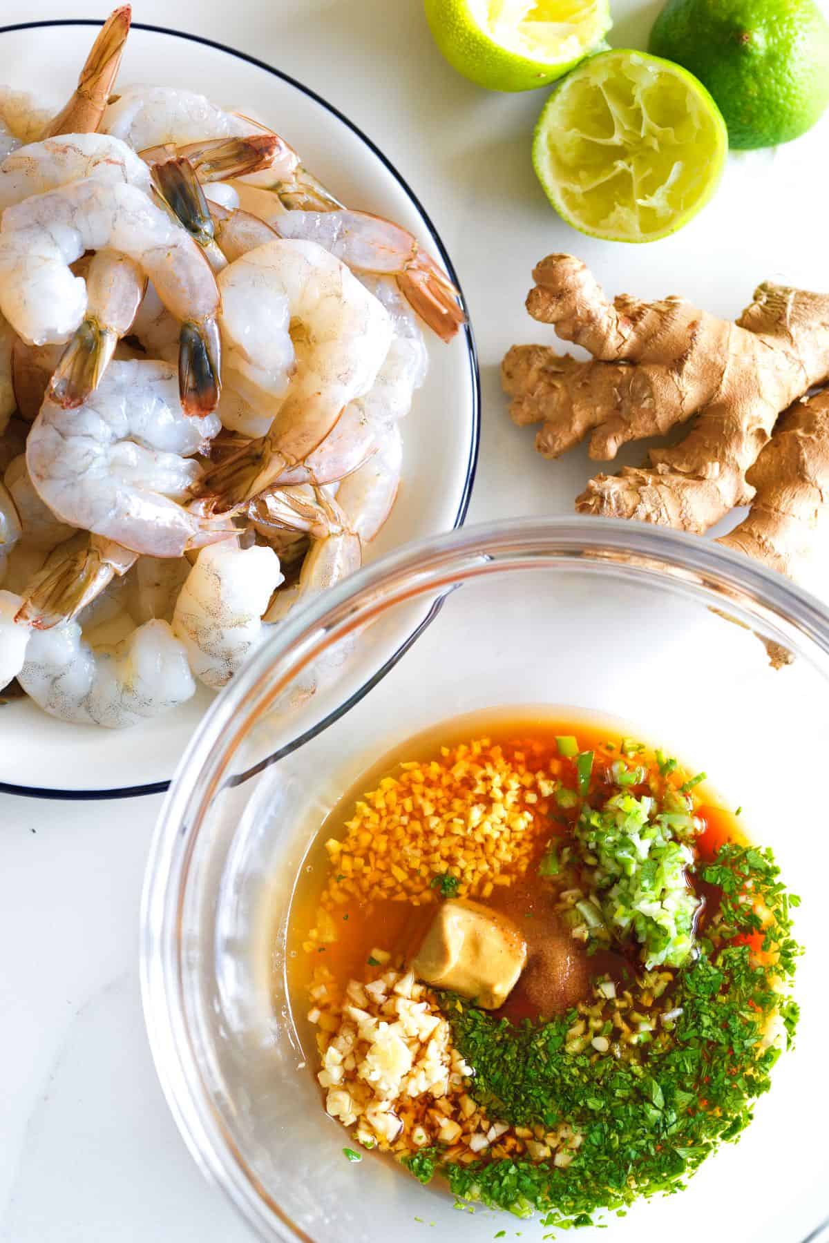 Shrimp Marinade Ingredients -- Ginger, Lime, Garlic