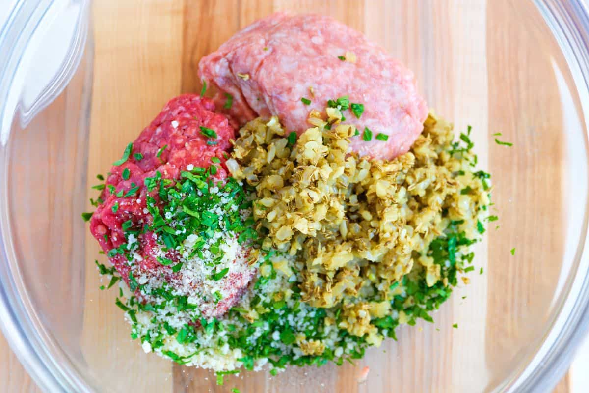 Meatball ingredients in a bowl