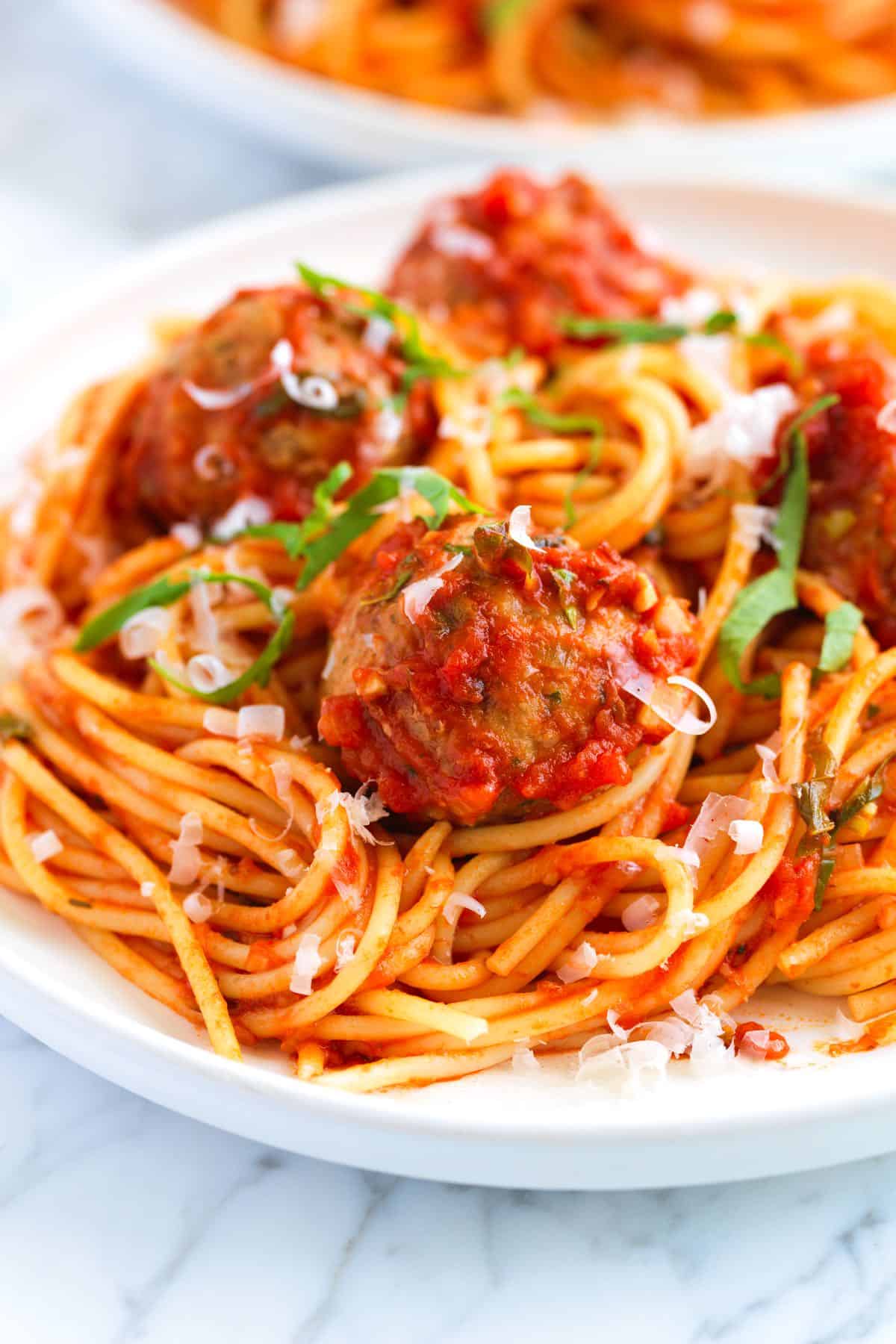 A plate of the best spaghetti and meatballs (made from scratch)