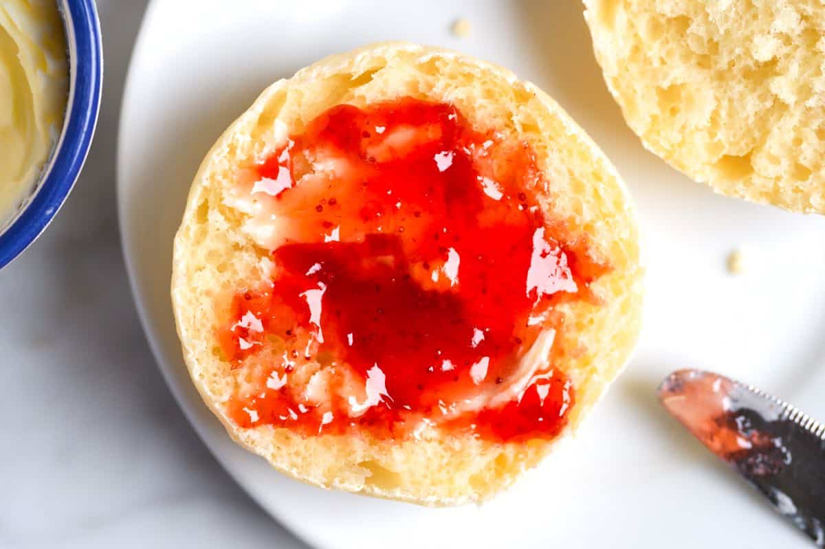 Homemade English Muffins with lots of nooks and crannies.